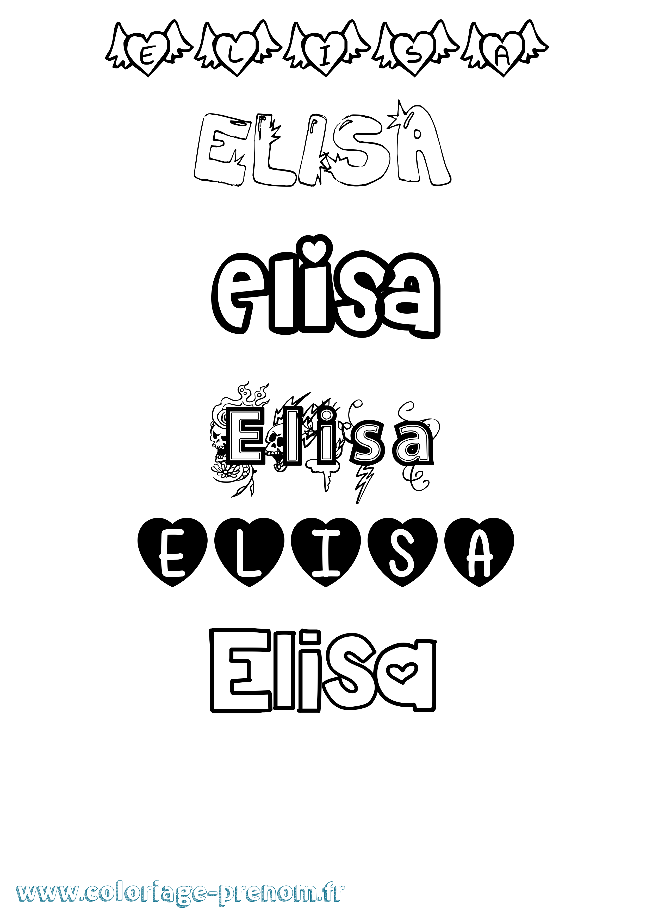 Coloriage prénom Elisa Girly