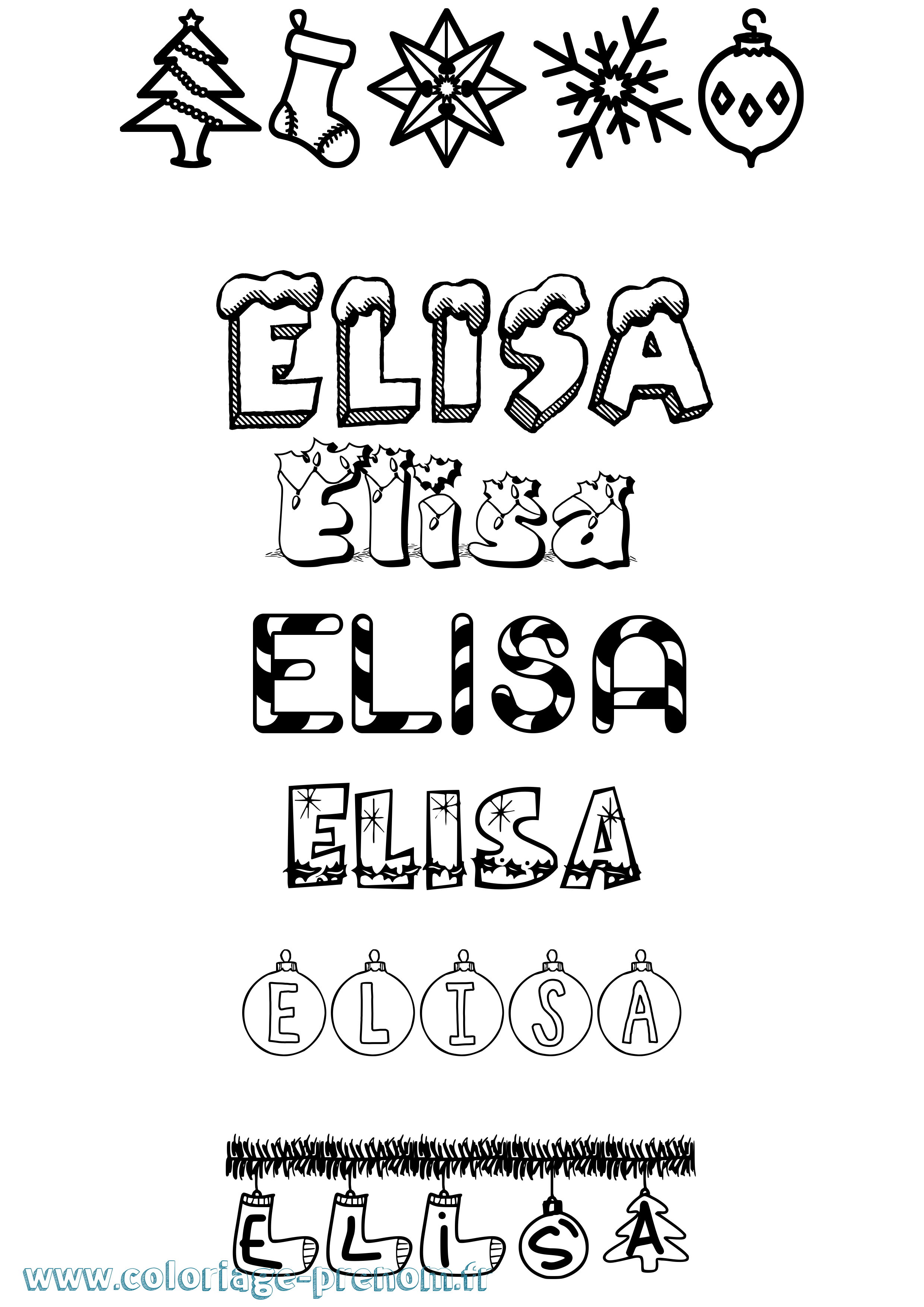 Coloriage prénom Elisa Noël