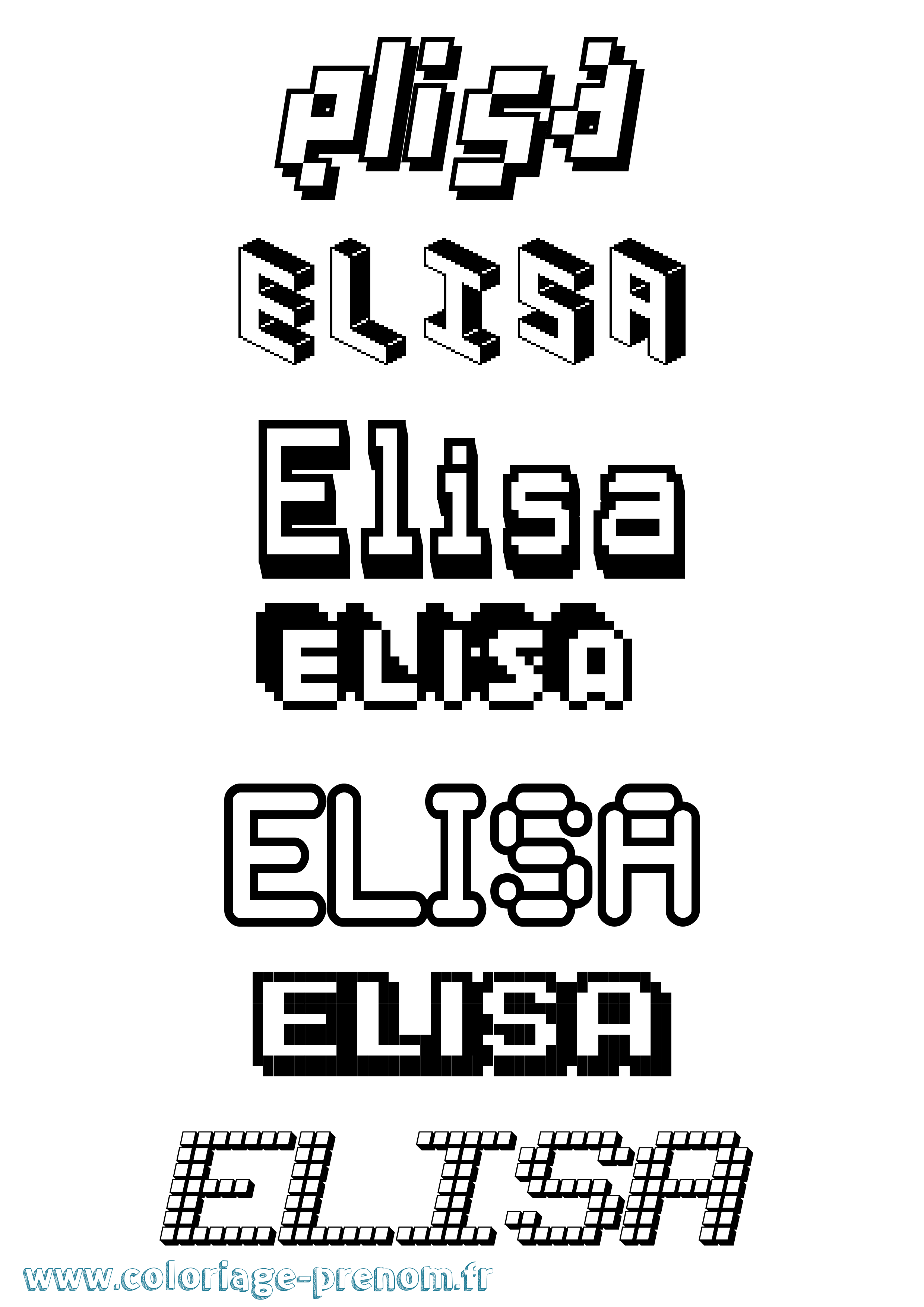 Coloriage prénom Elisa Pixel
