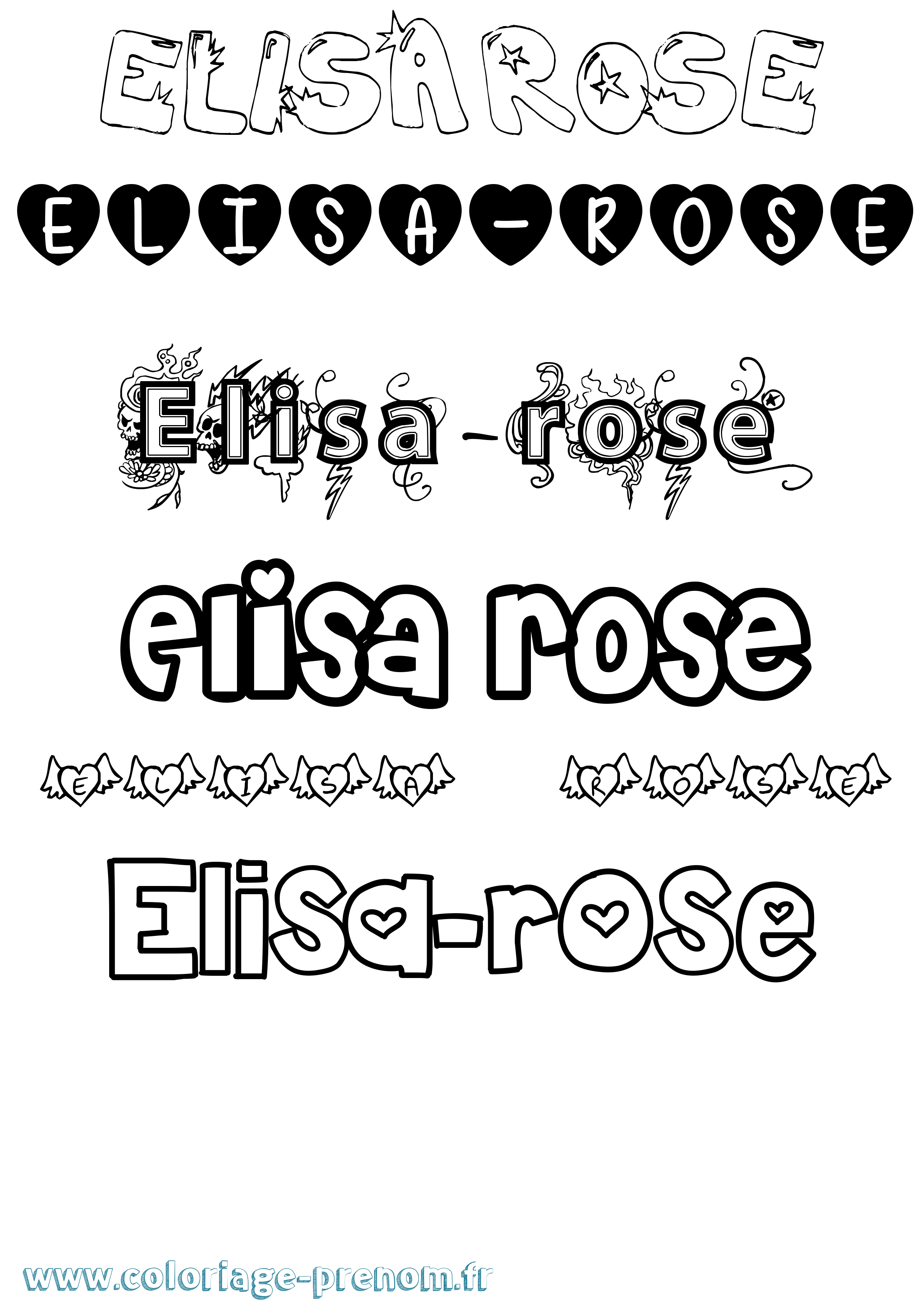 Coloriage prénom Elisa-Rose Girly