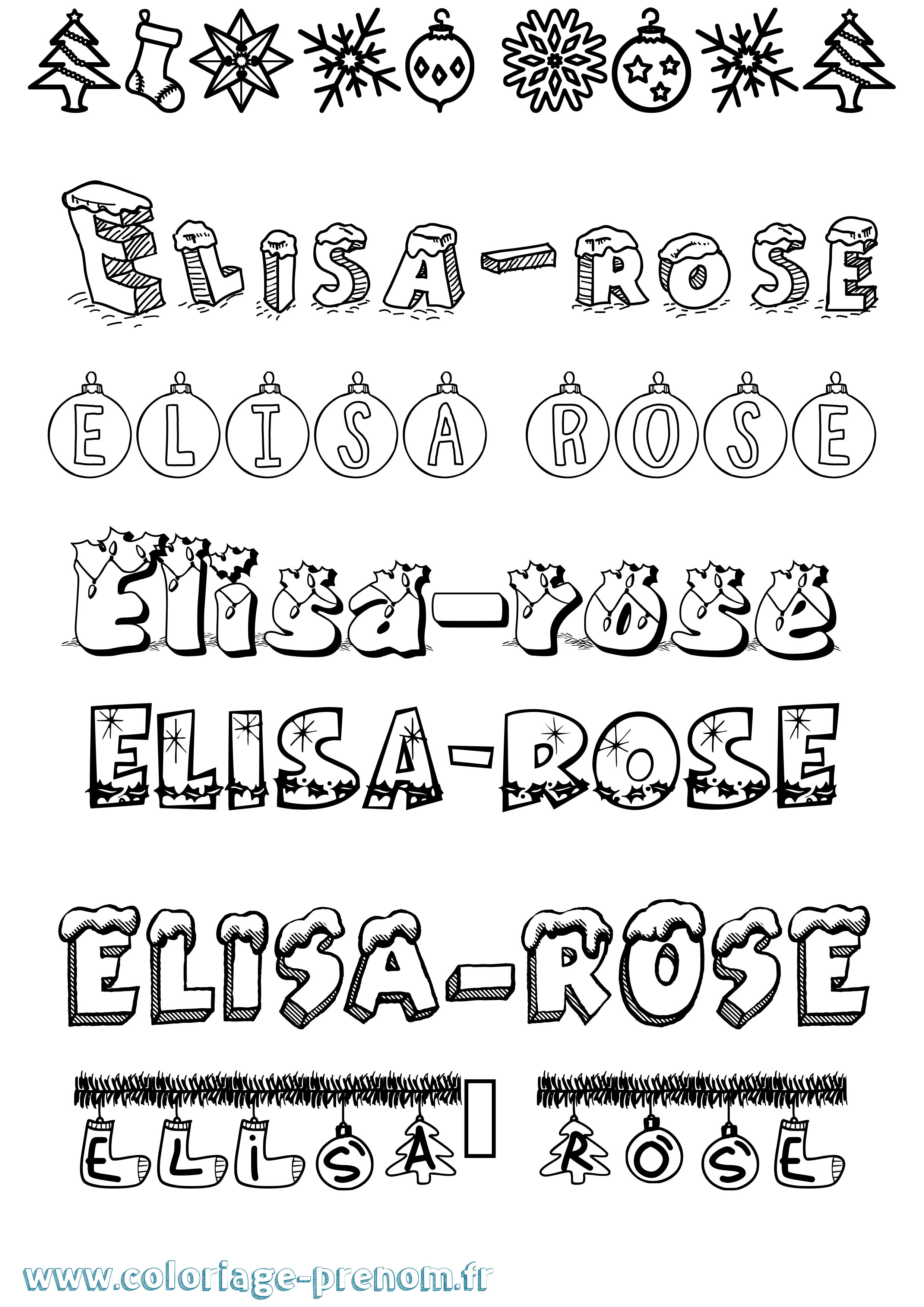 Coloriage prénom Elisa-Rose Noël