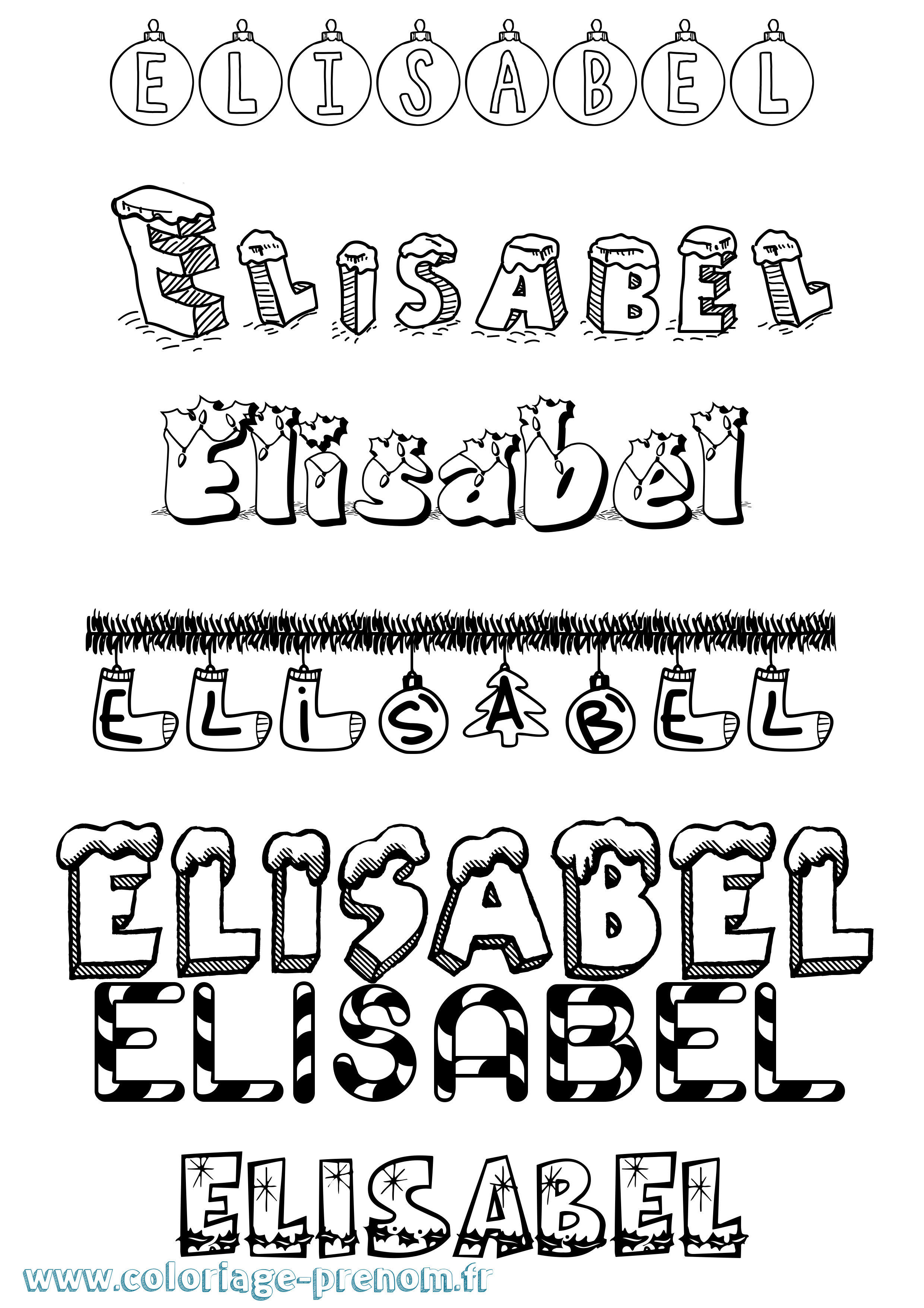 Coloriage Elisabel Noël Coloriage prénom Elisabel Noël
