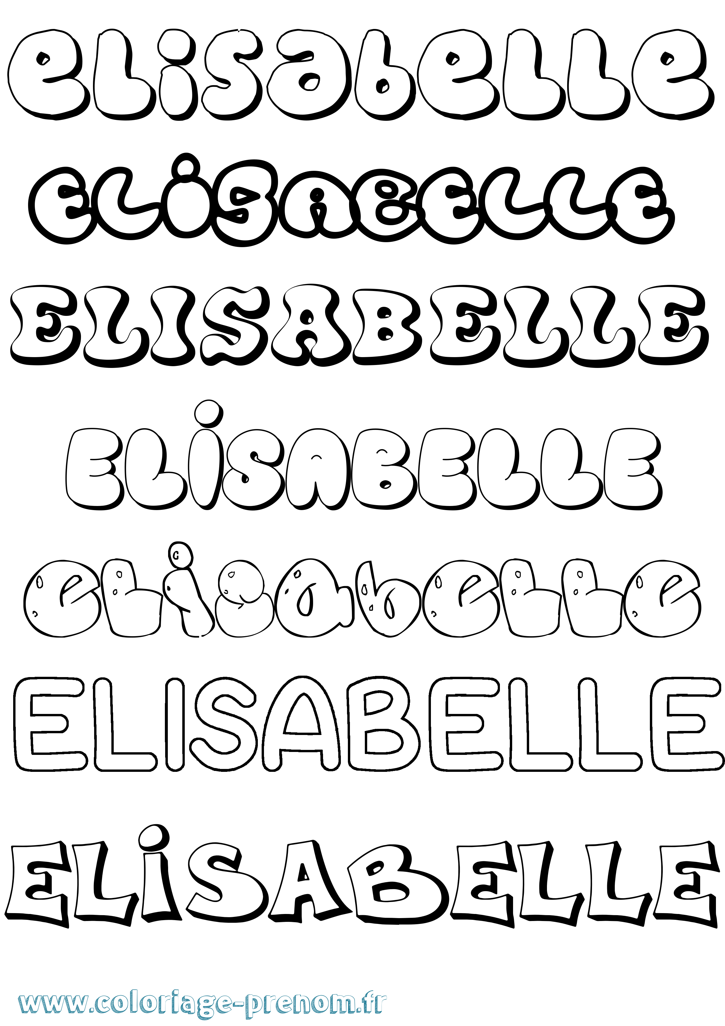 Coloriage prénom Elisabelle Bubble
