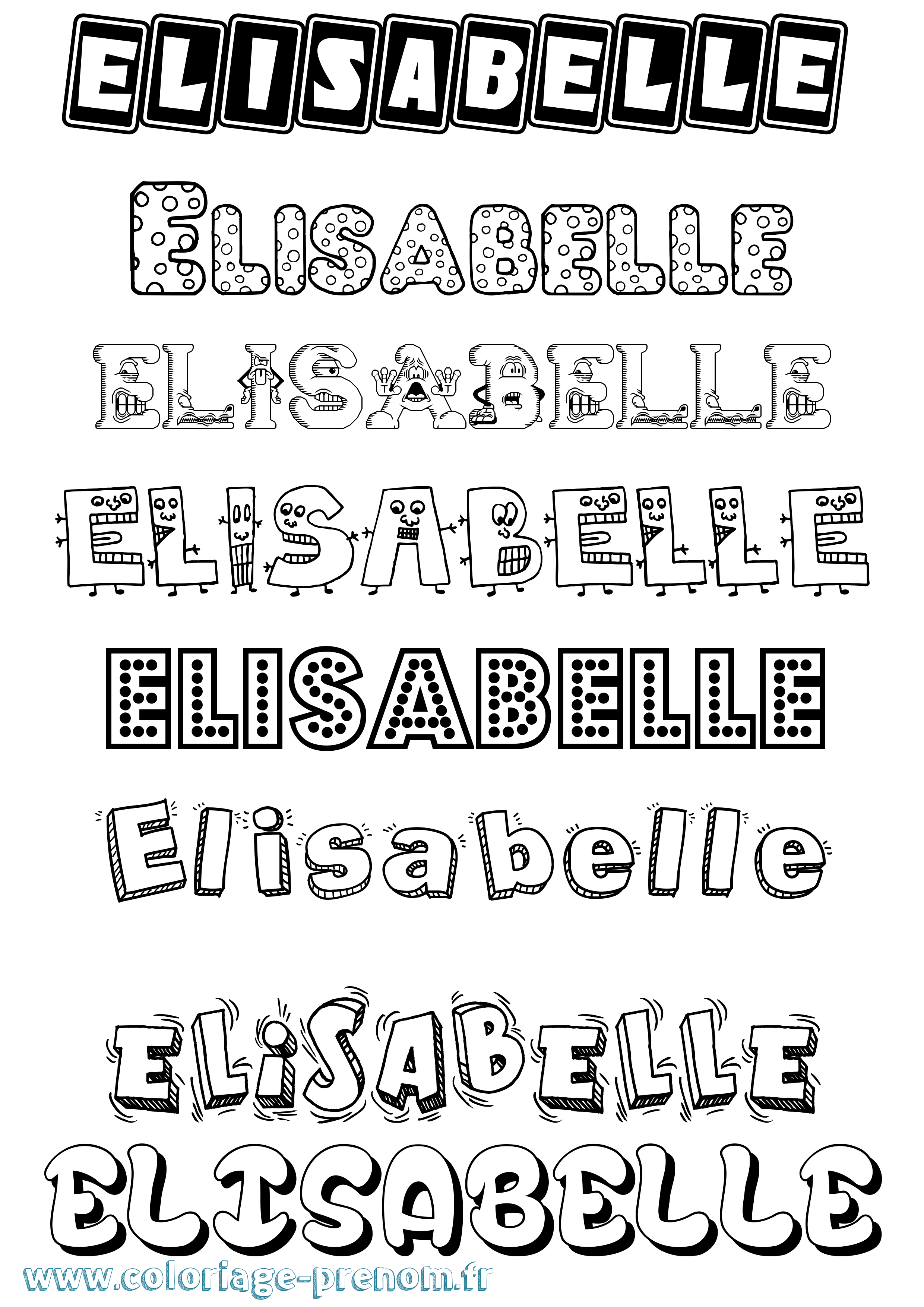 Coloriage prénom Elisabelle Fun