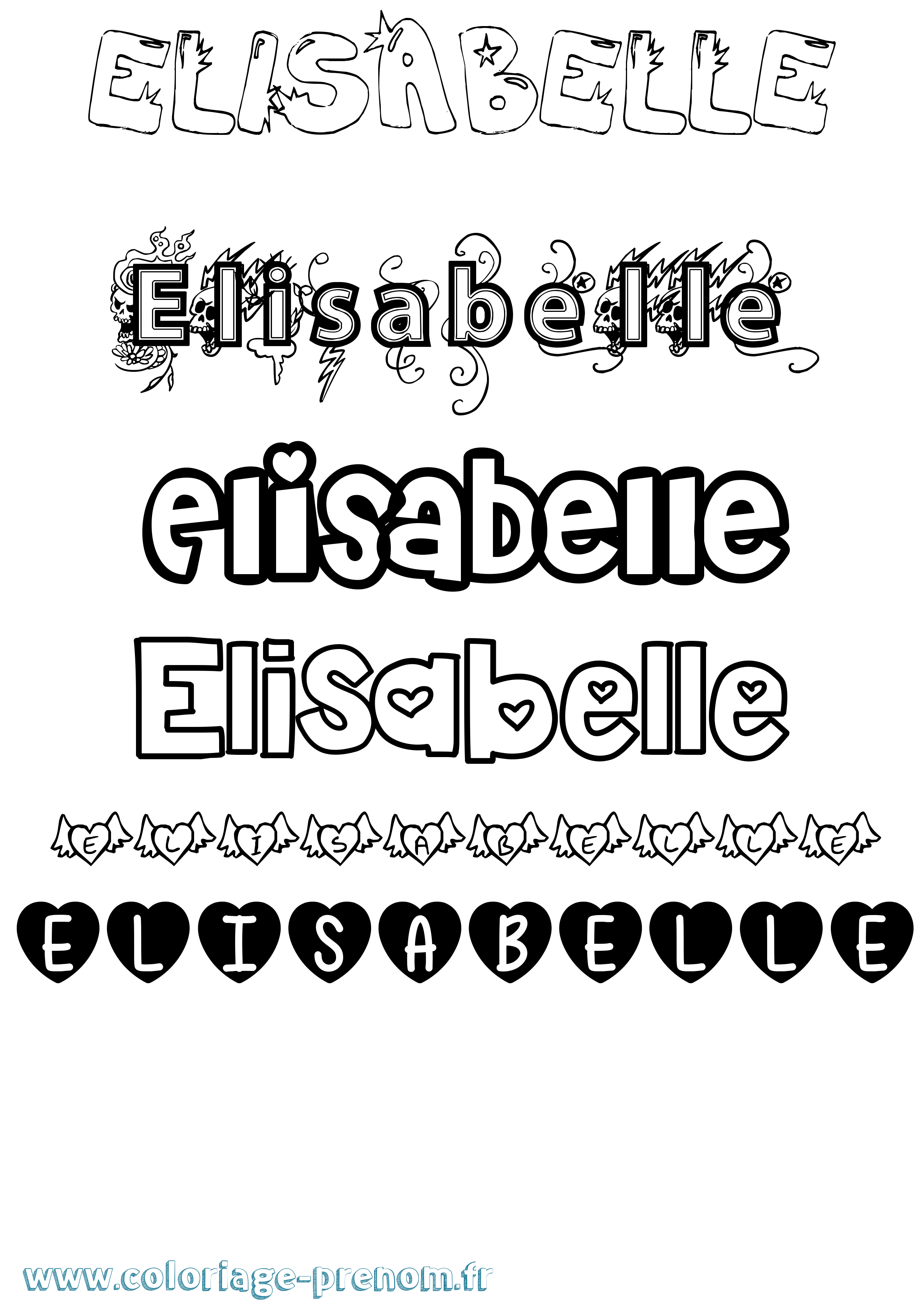 Coloriage prénom Elisabelle Girly