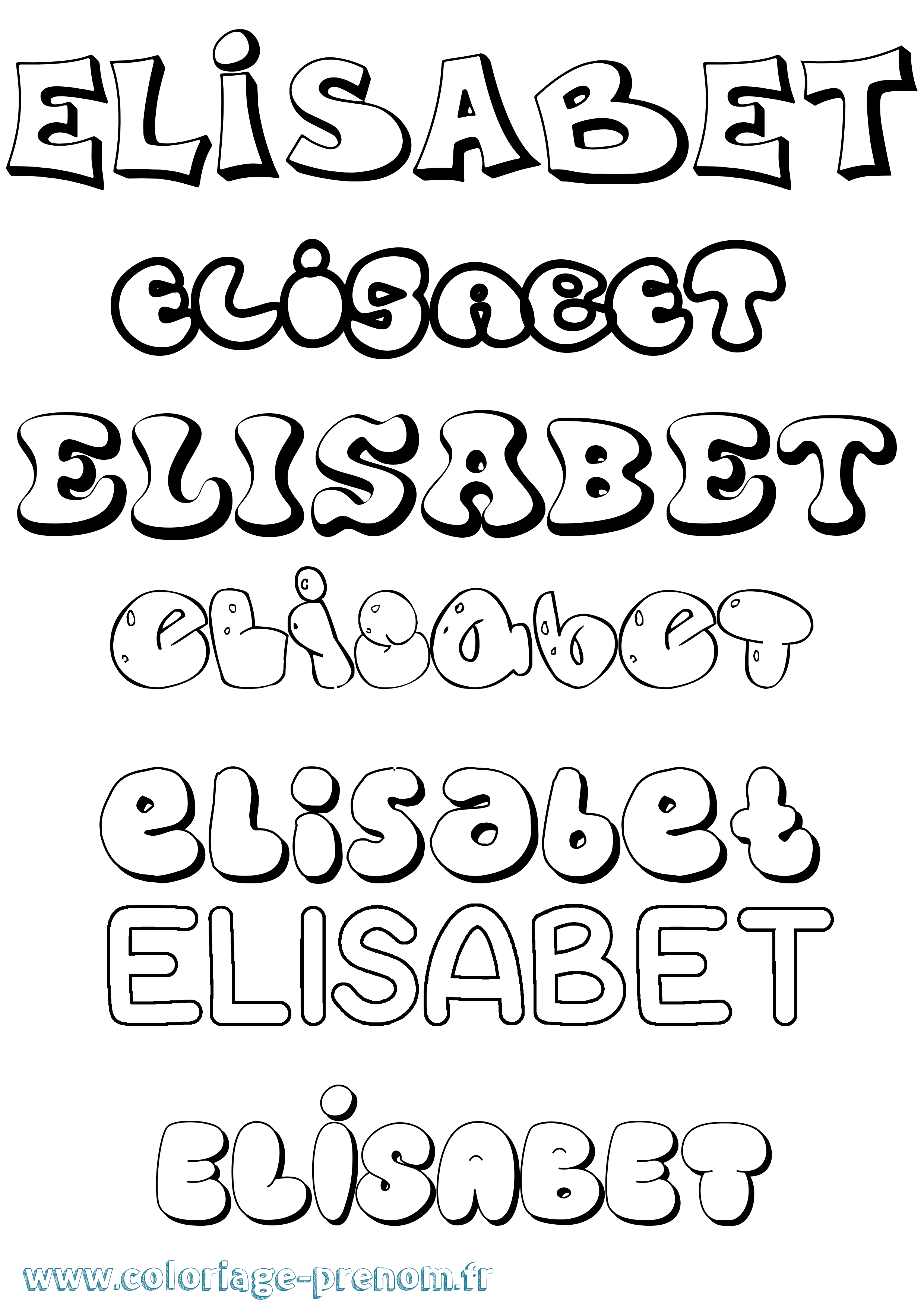 Coloriage prénom Elisabet Bubble
