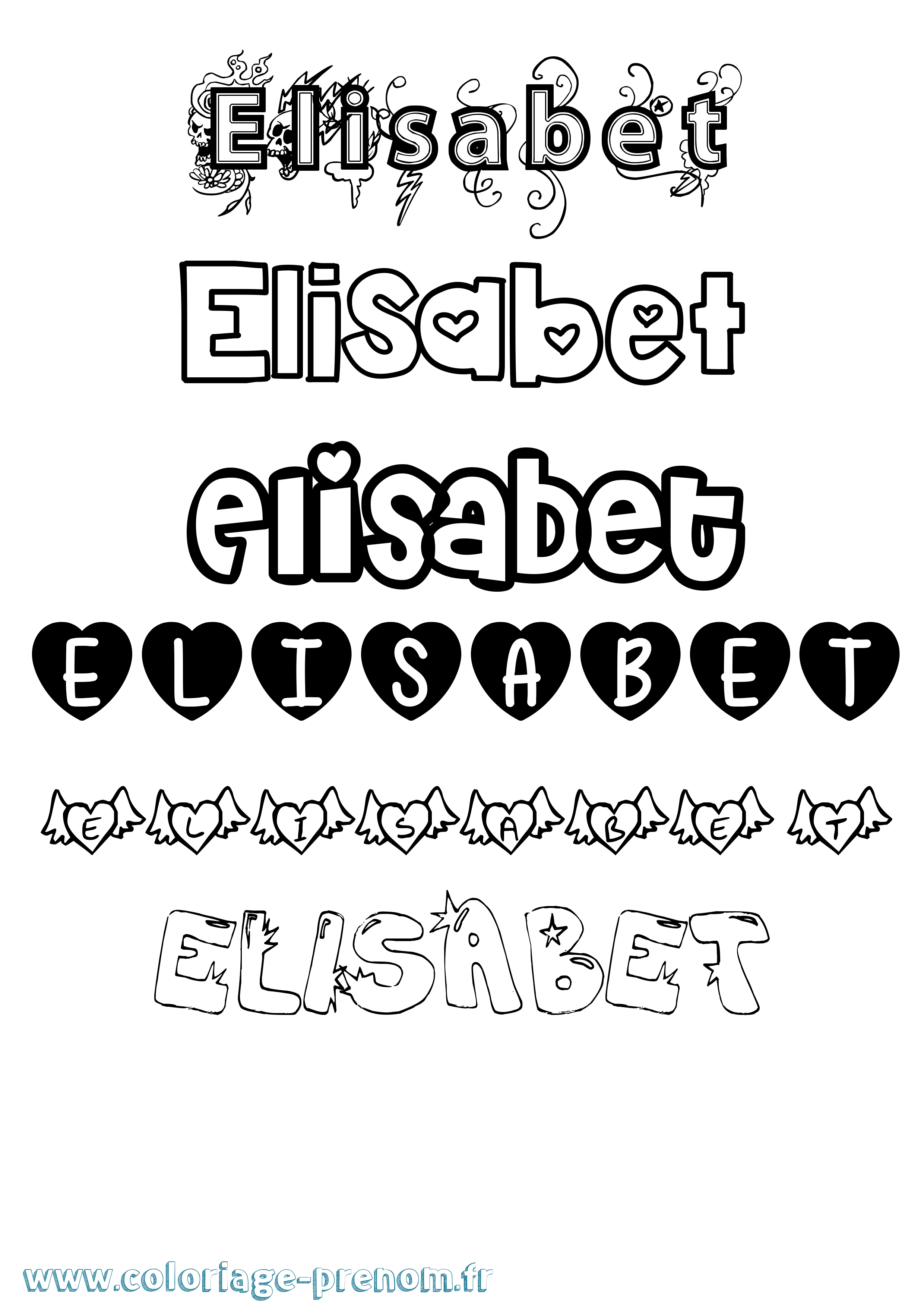 Coloriage prénom Elisabet Girly