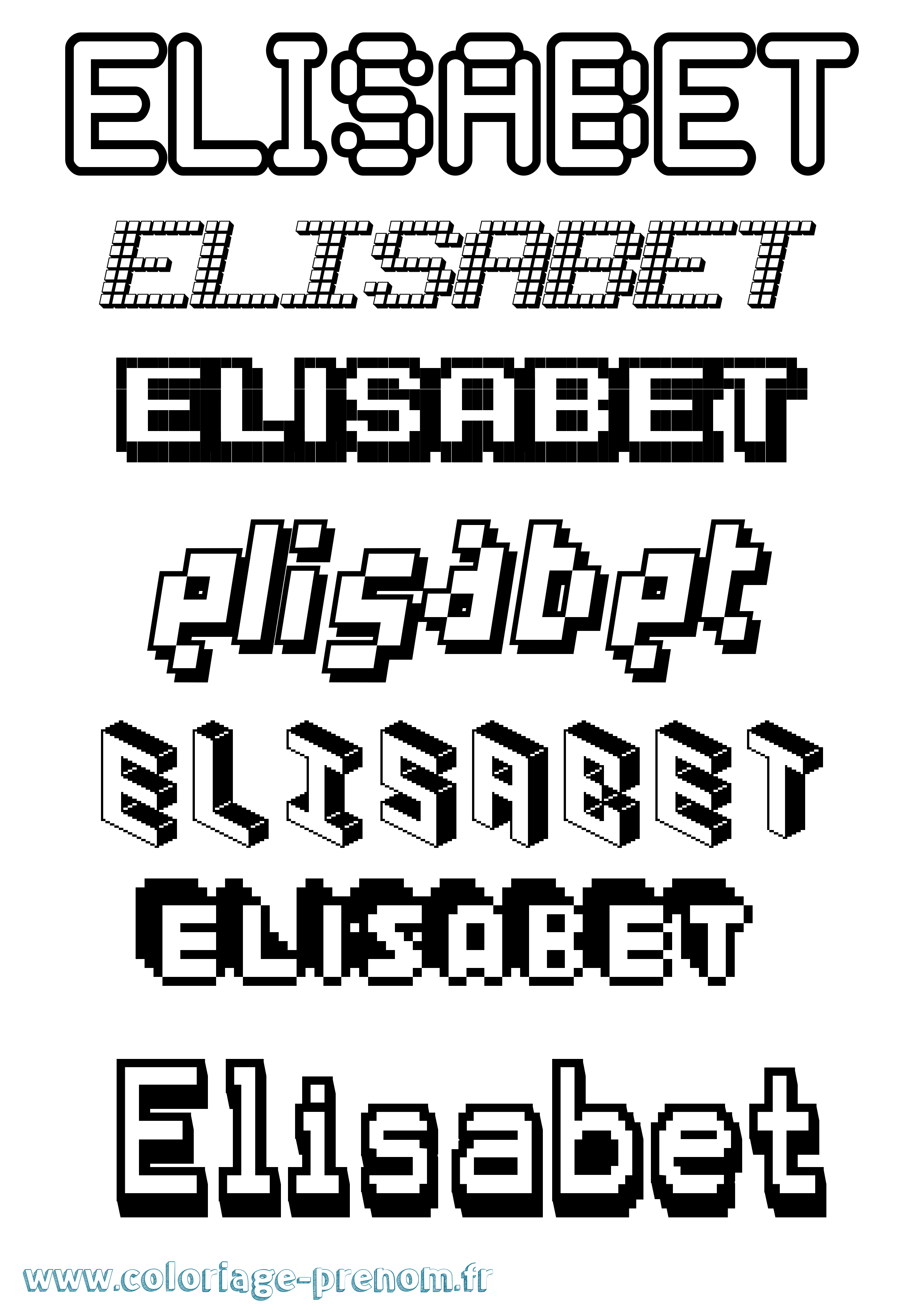 Coloriage prénom Elisabet Pixel