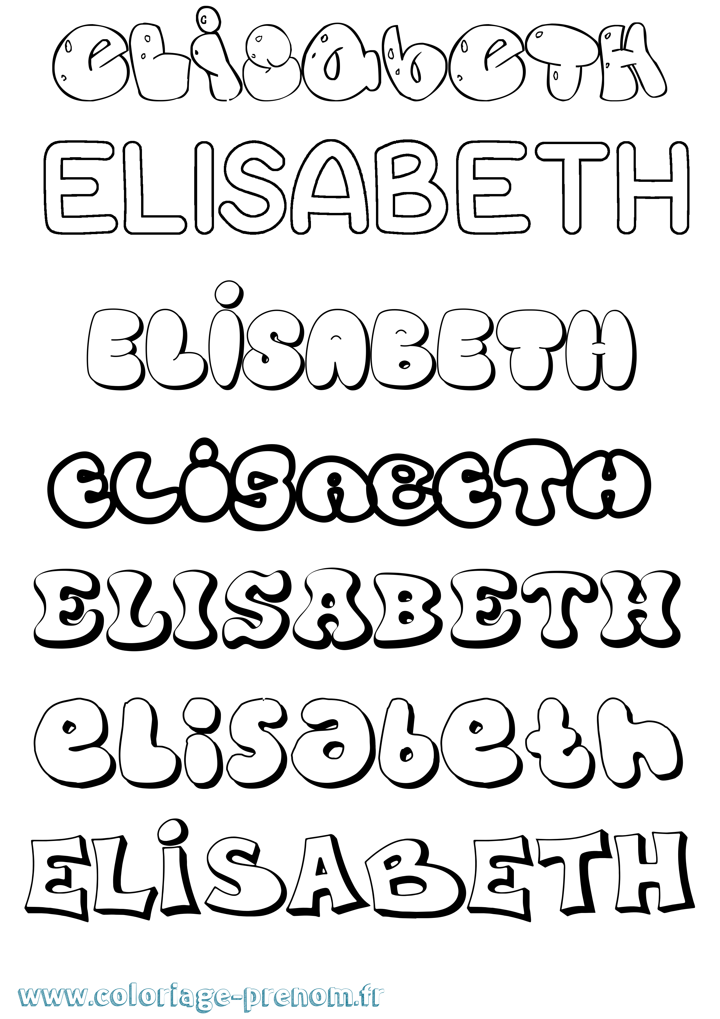 Coloriage prénom Elisabeth Bubble
