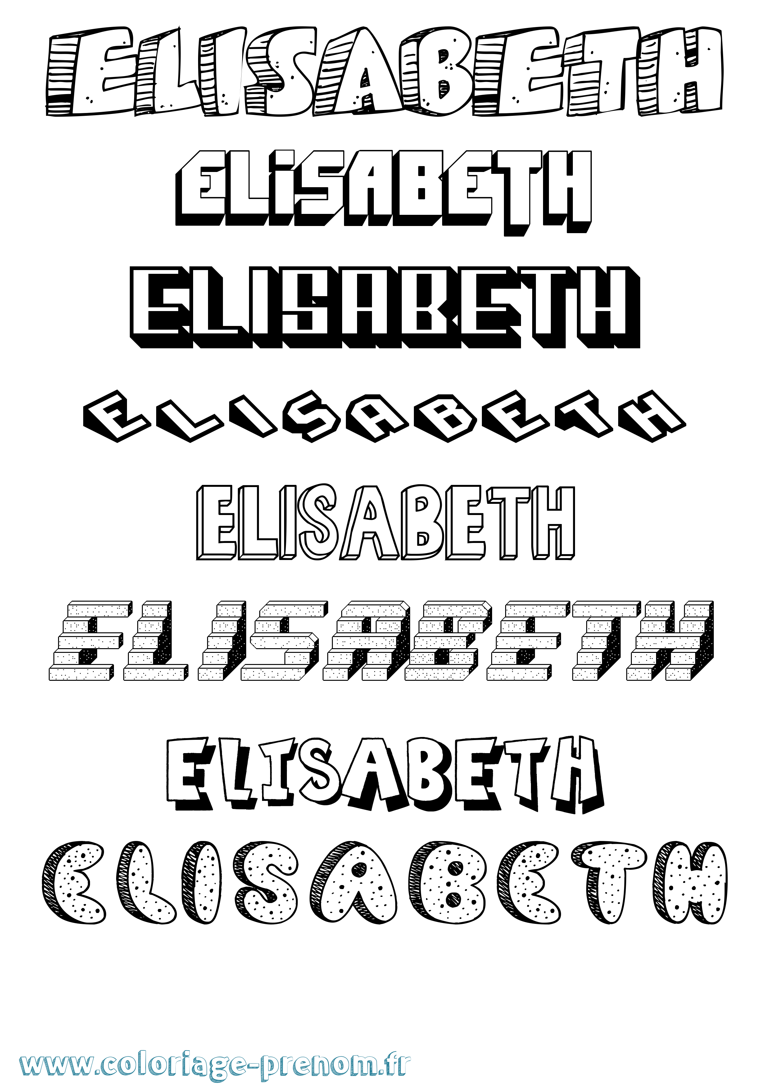 Coloriage prénom Elisabeth Effet 3D