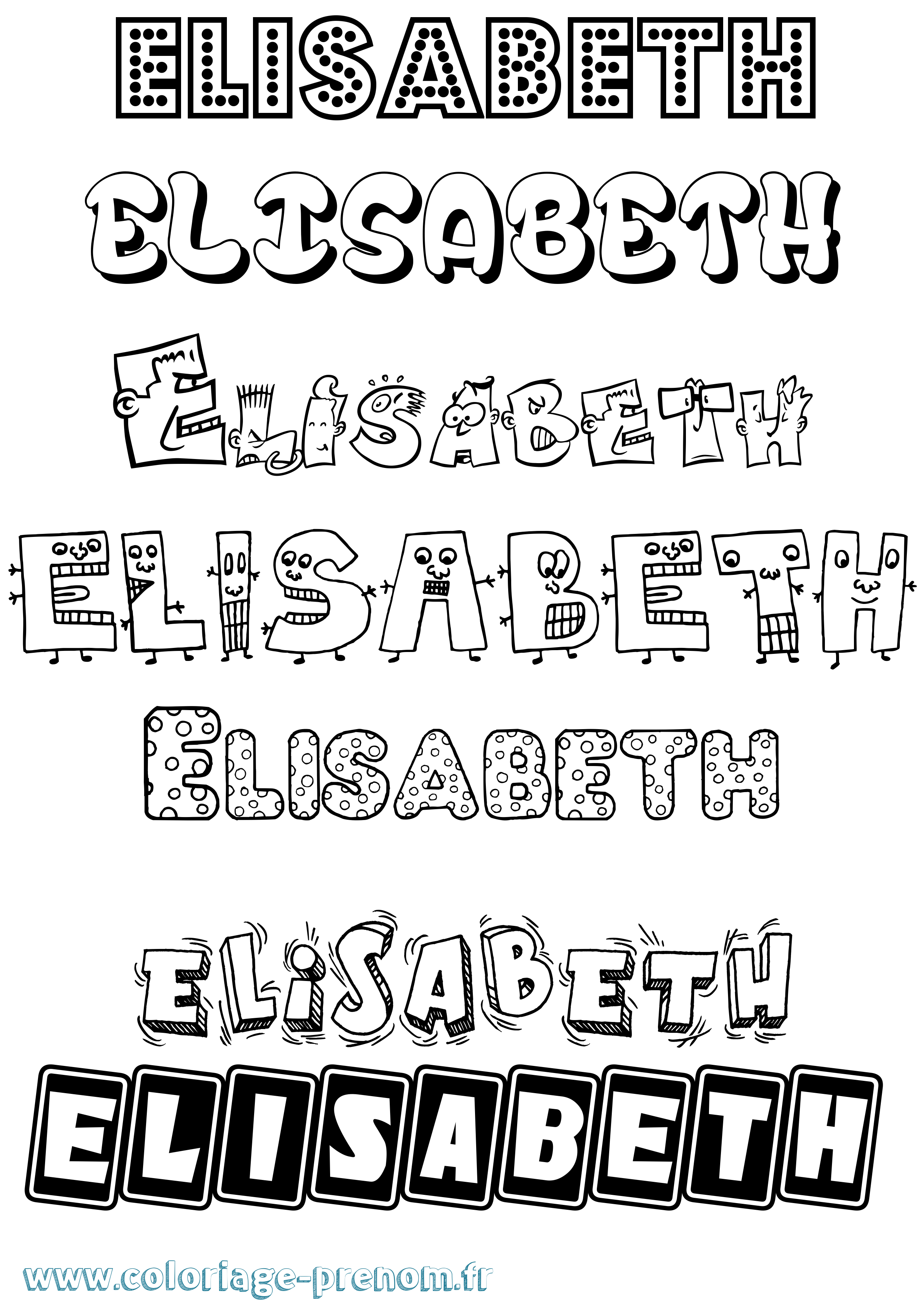 Coloriage prénom Elisabeth Fun
