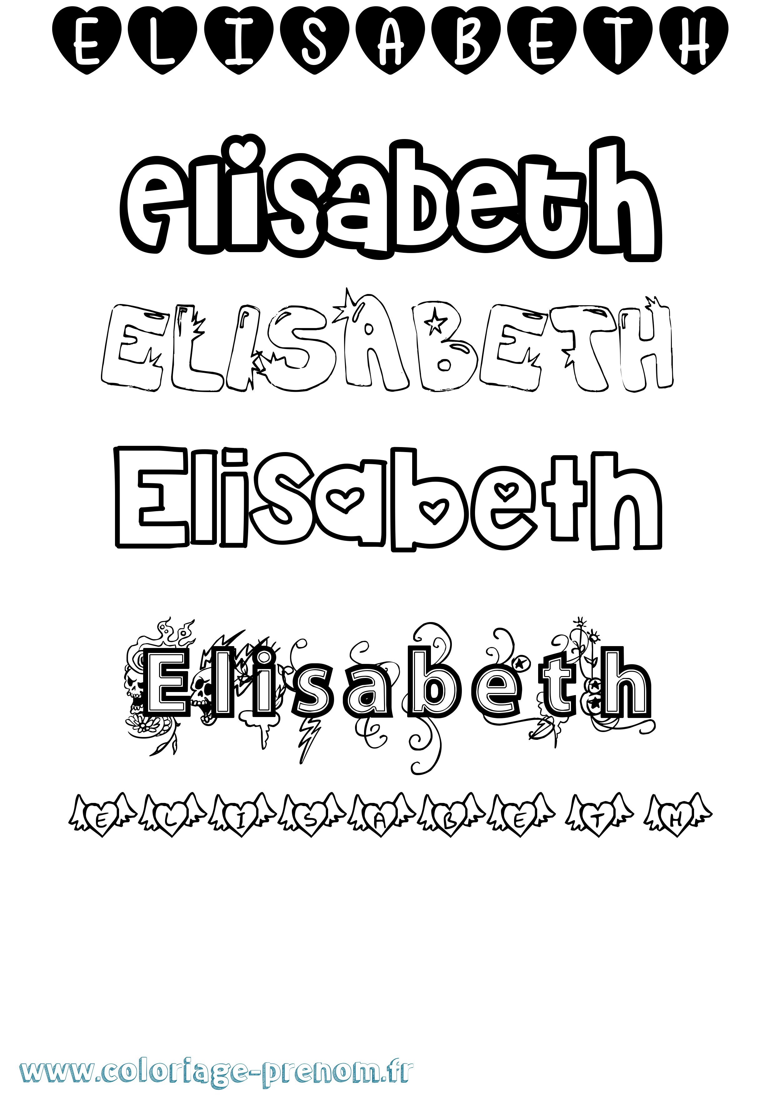 Coloriage prénom Elisabeth Girly