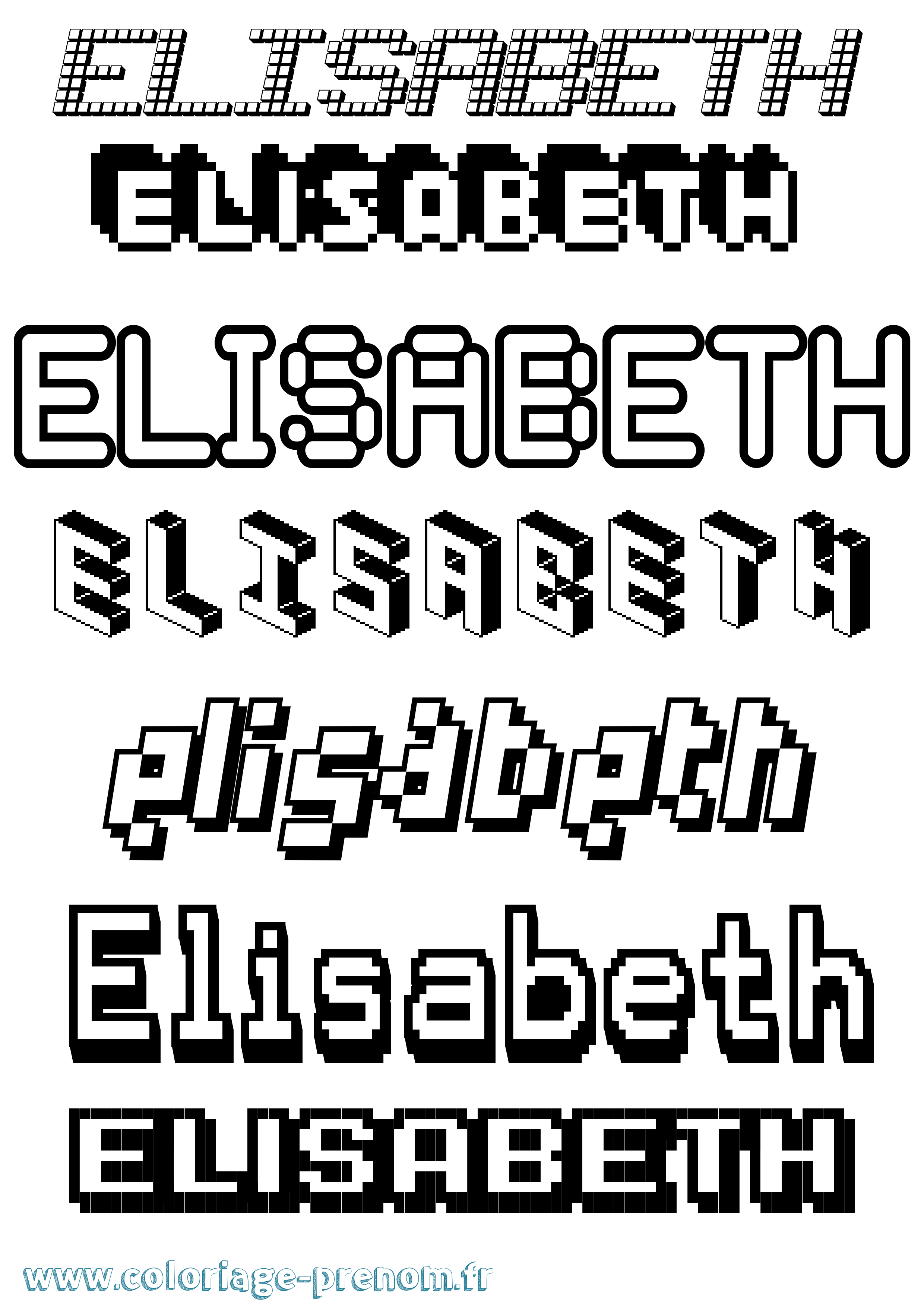 Coloriage prénom Elisabeth Pixel