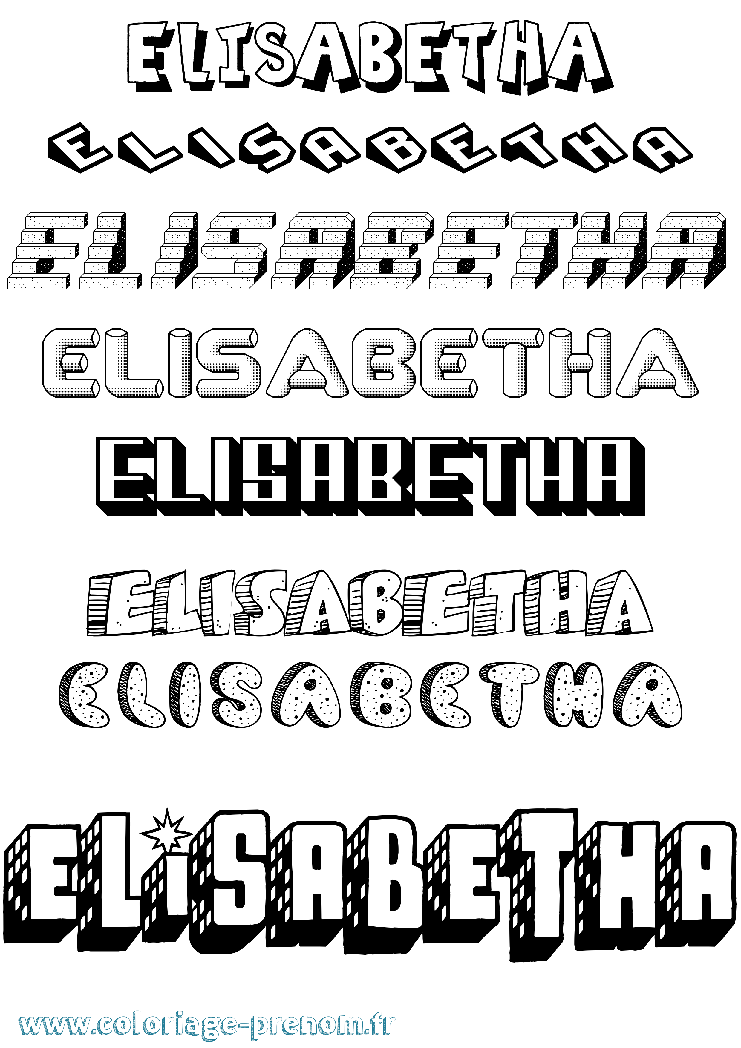 Coloriage Elisabetha Effet 3D Coloriage prénom Elisabetha Effet 3D