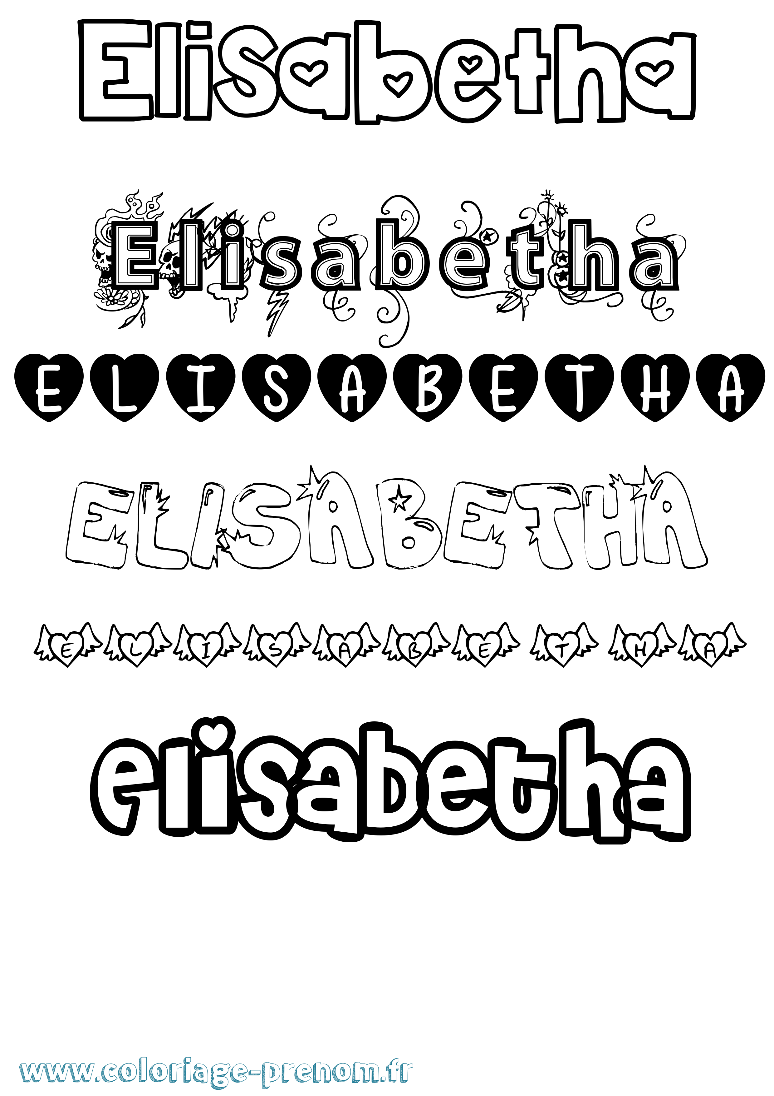 Coloriage Elisabetha Girly Coloriage prénom Elisabetha Girly
