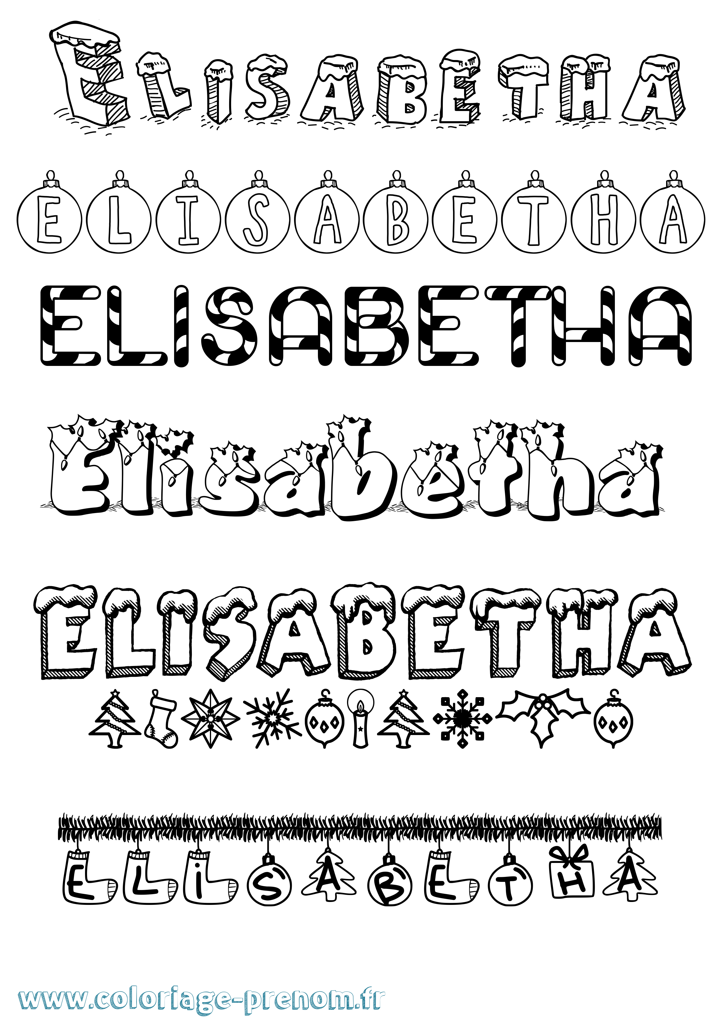 Coloriage Elisabetha Noël Coloriage prénom Elisabetha Noël