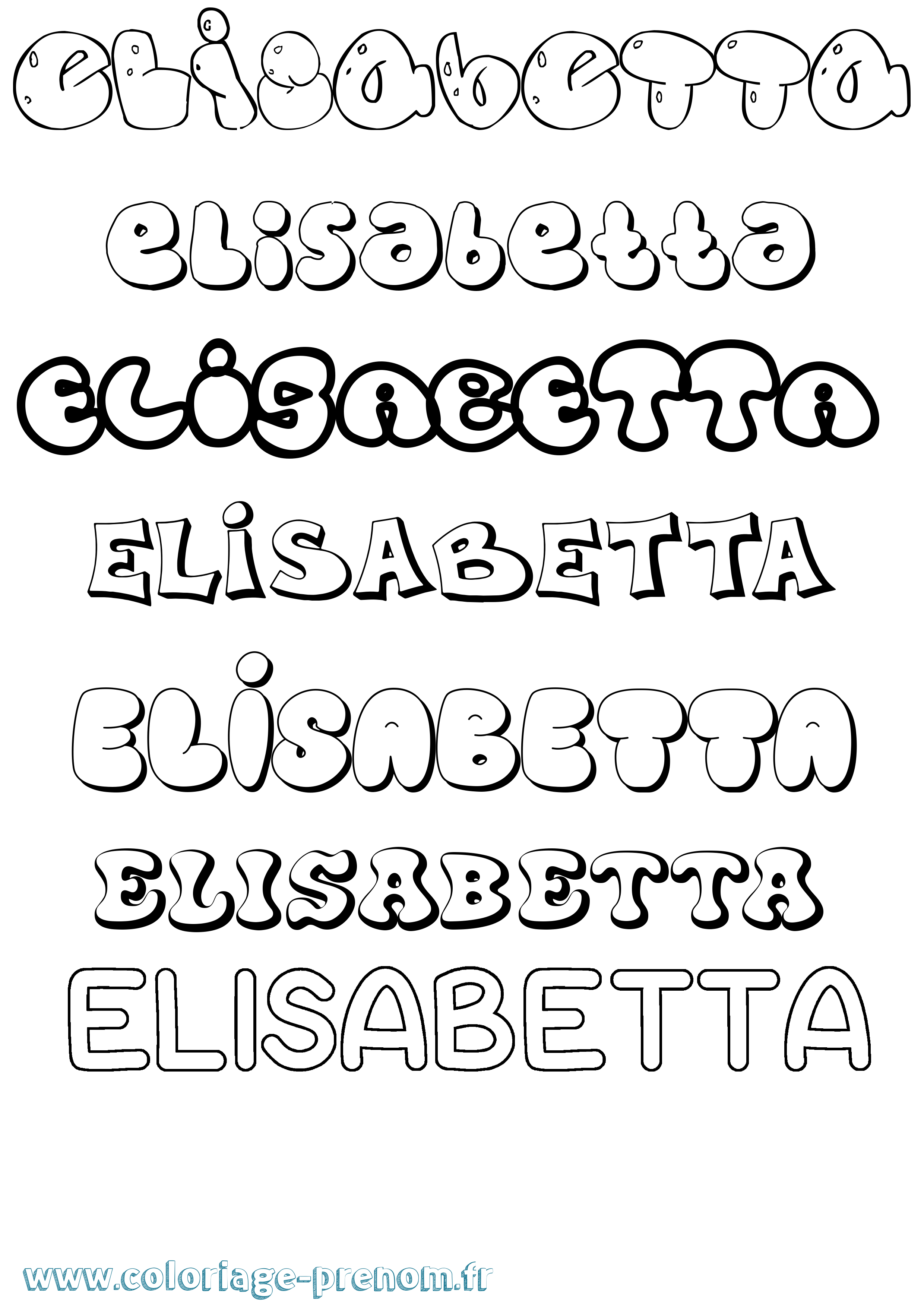 Coloriage prénom Elisabetta Bubble