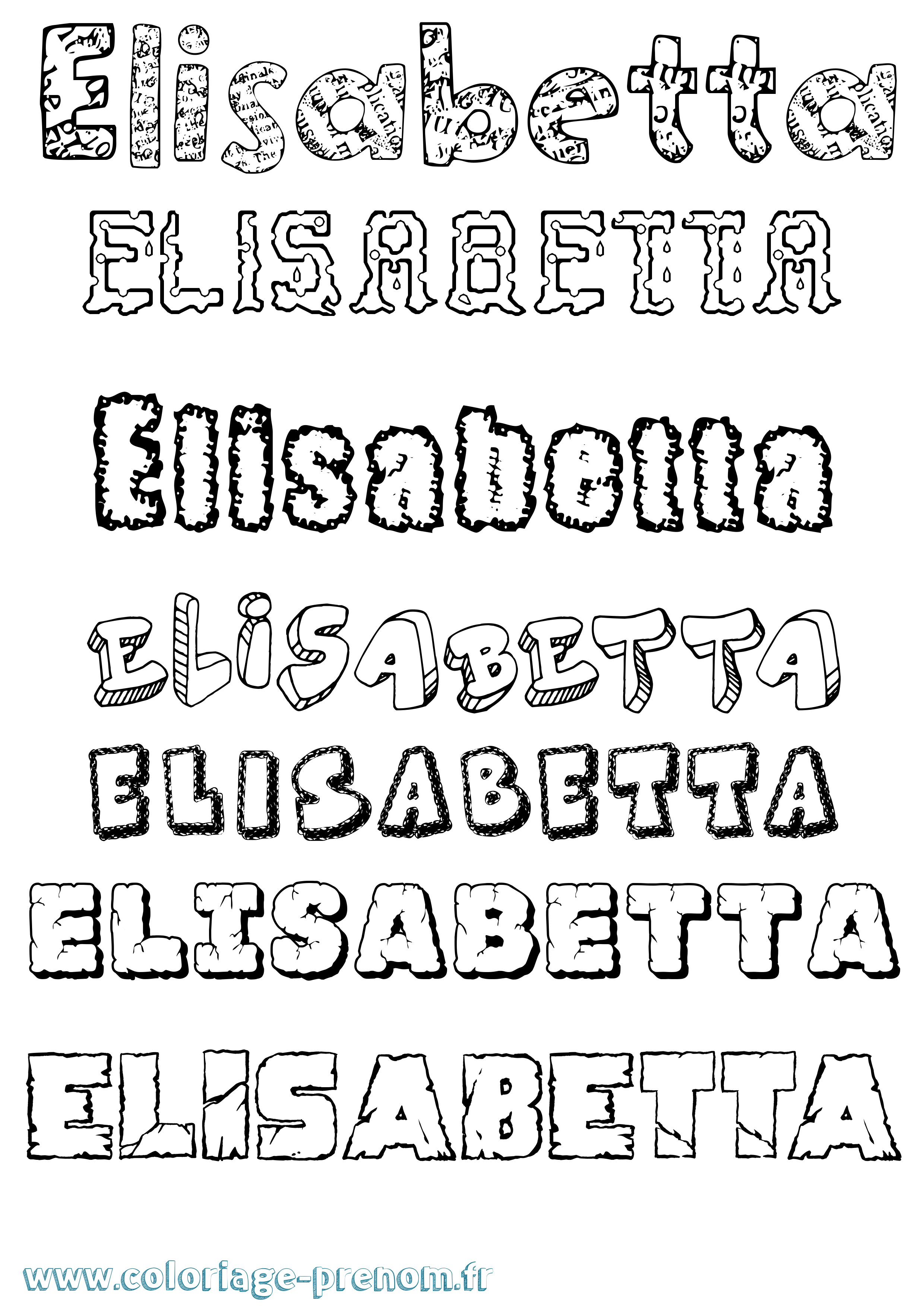 Coloriage prénom Elisabetta Destructuré