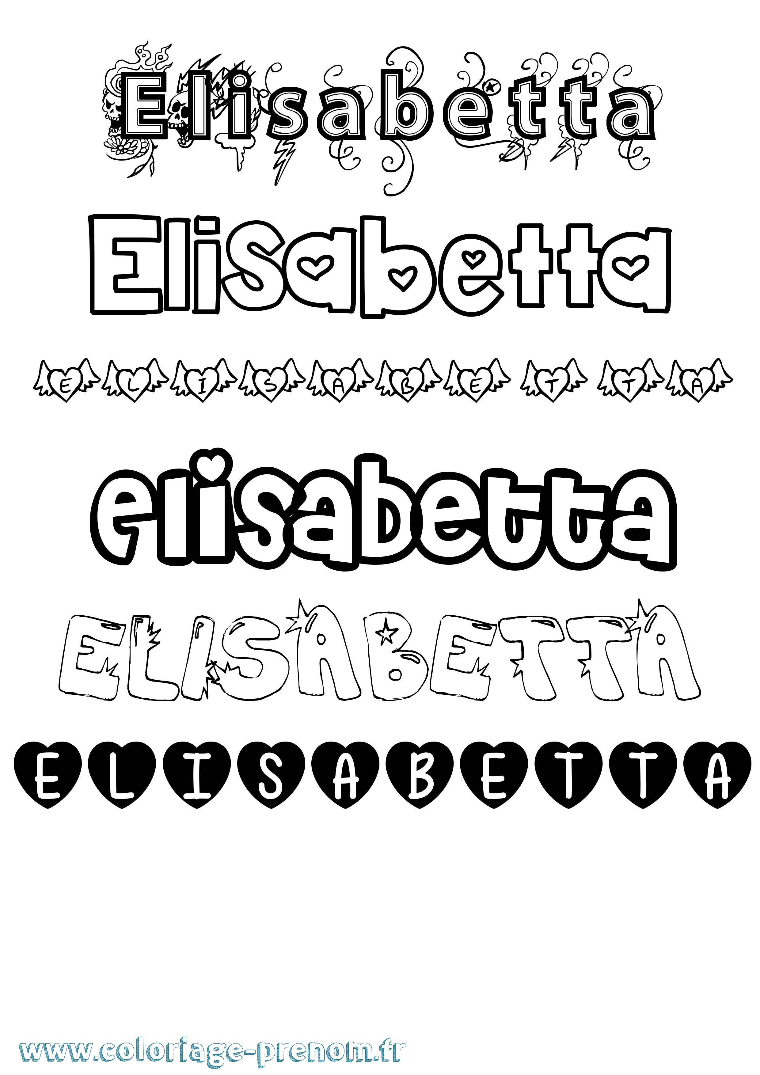 Coloriage prénom Elisabetta Girly