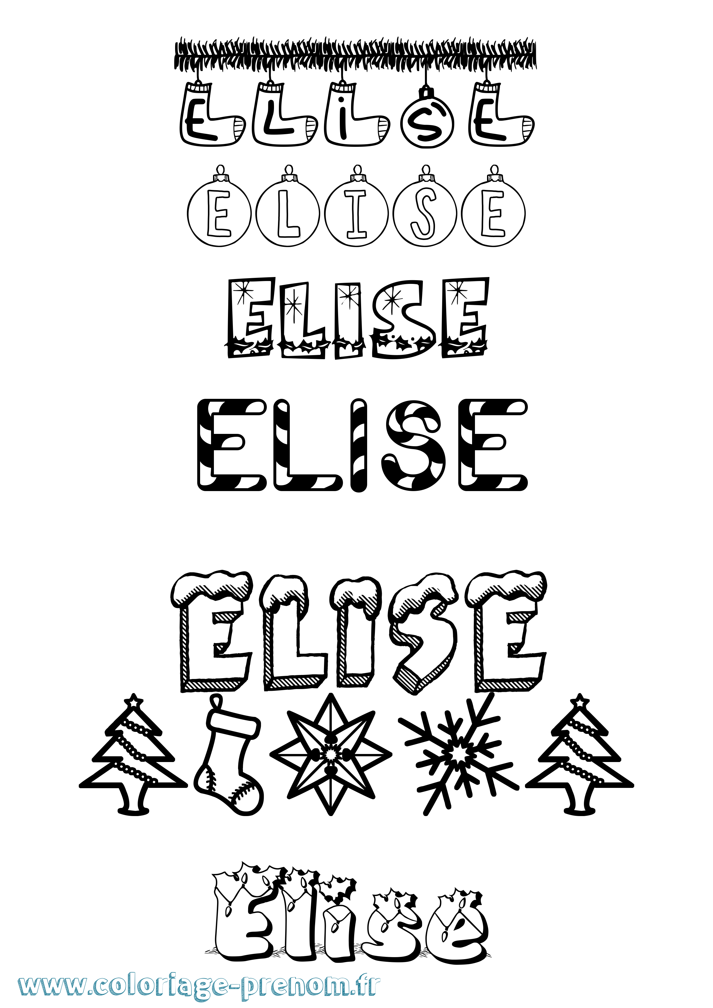 Coloriage prénom Elise Noël