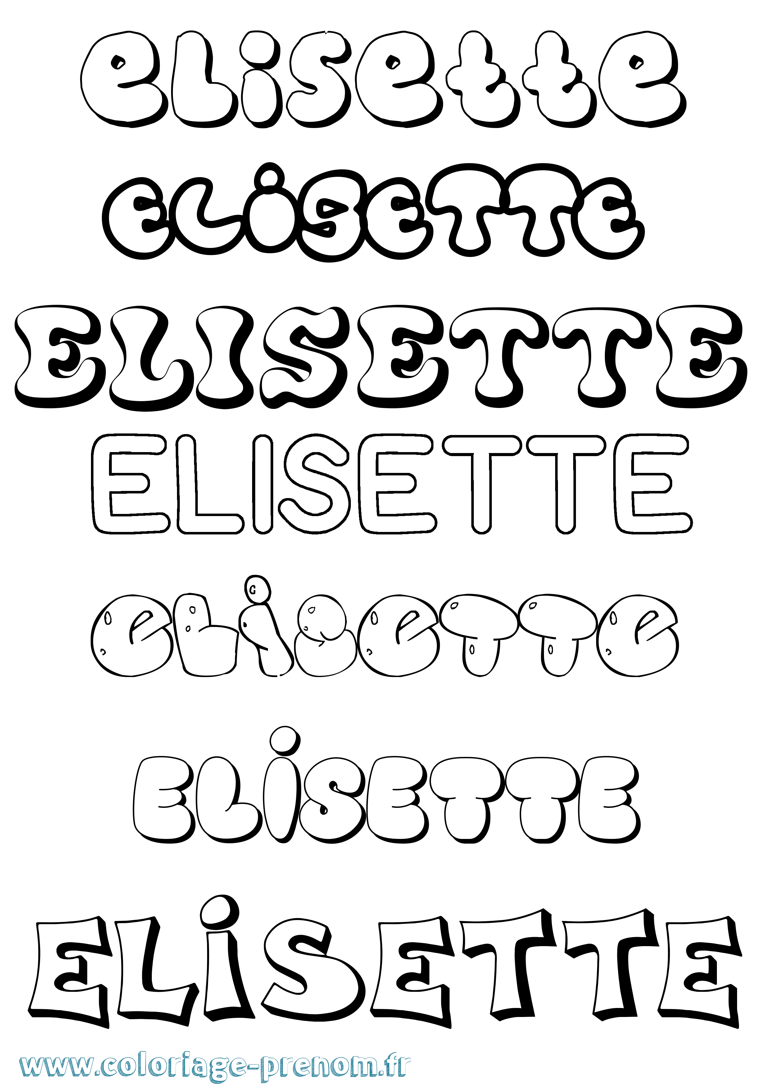 Coloriage prénom Elisette Bubble