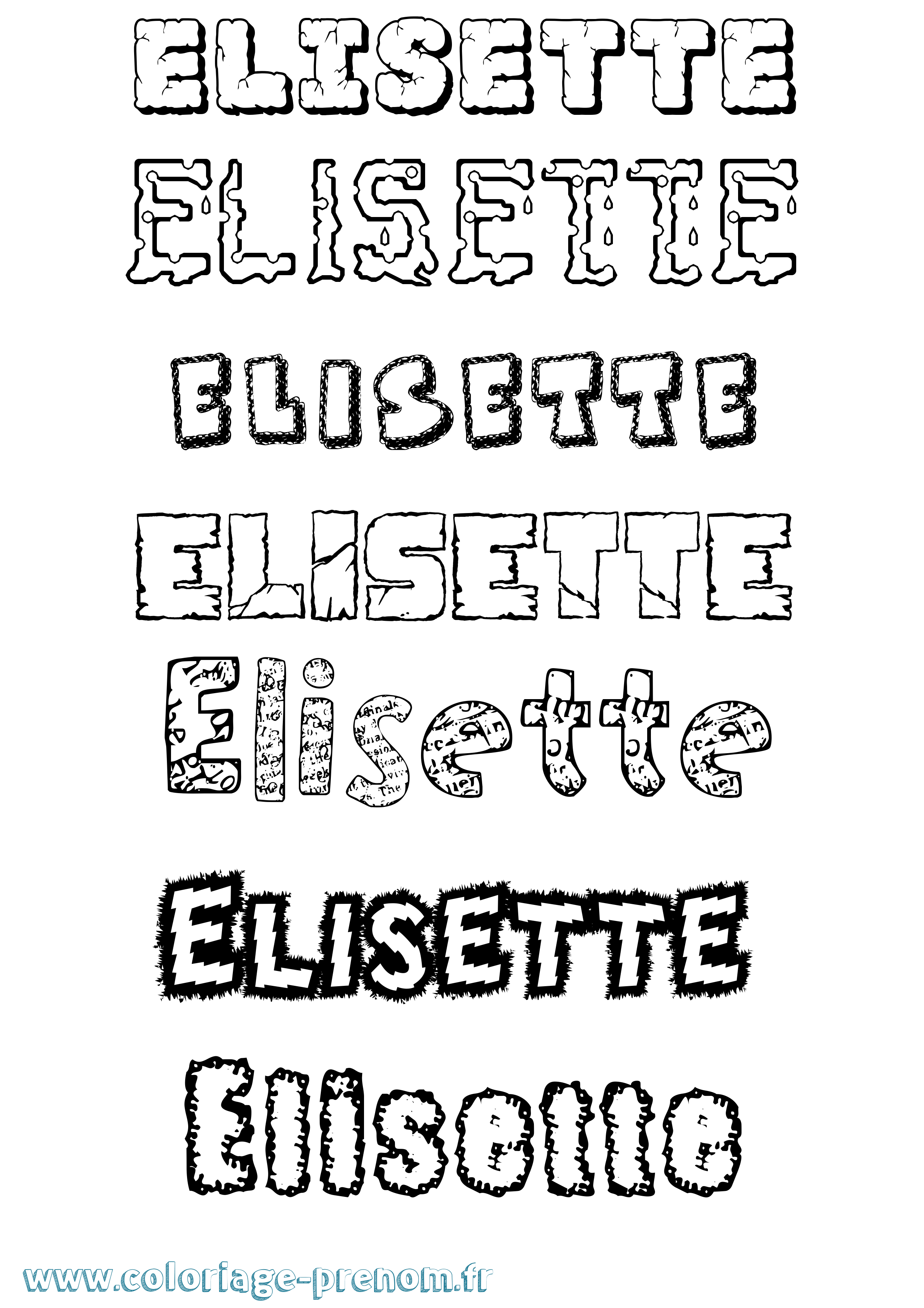 Coloriage prénom Elisette Destructuré