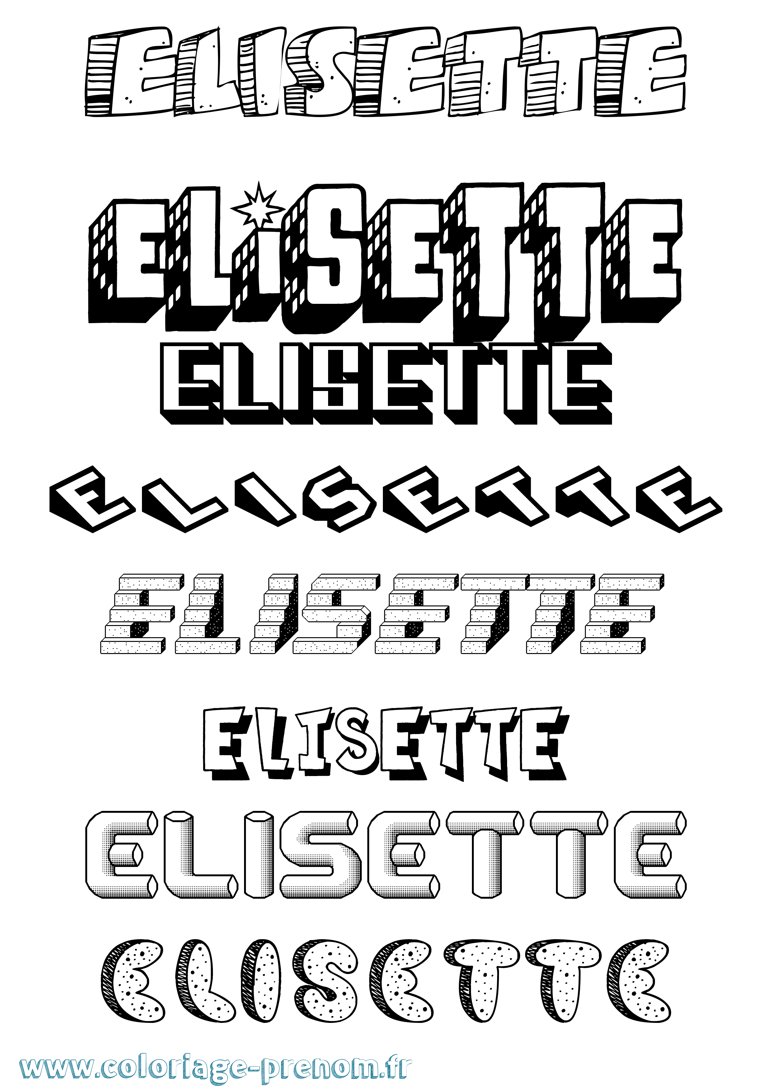 Coloriage prénom Elisette Effet 3D