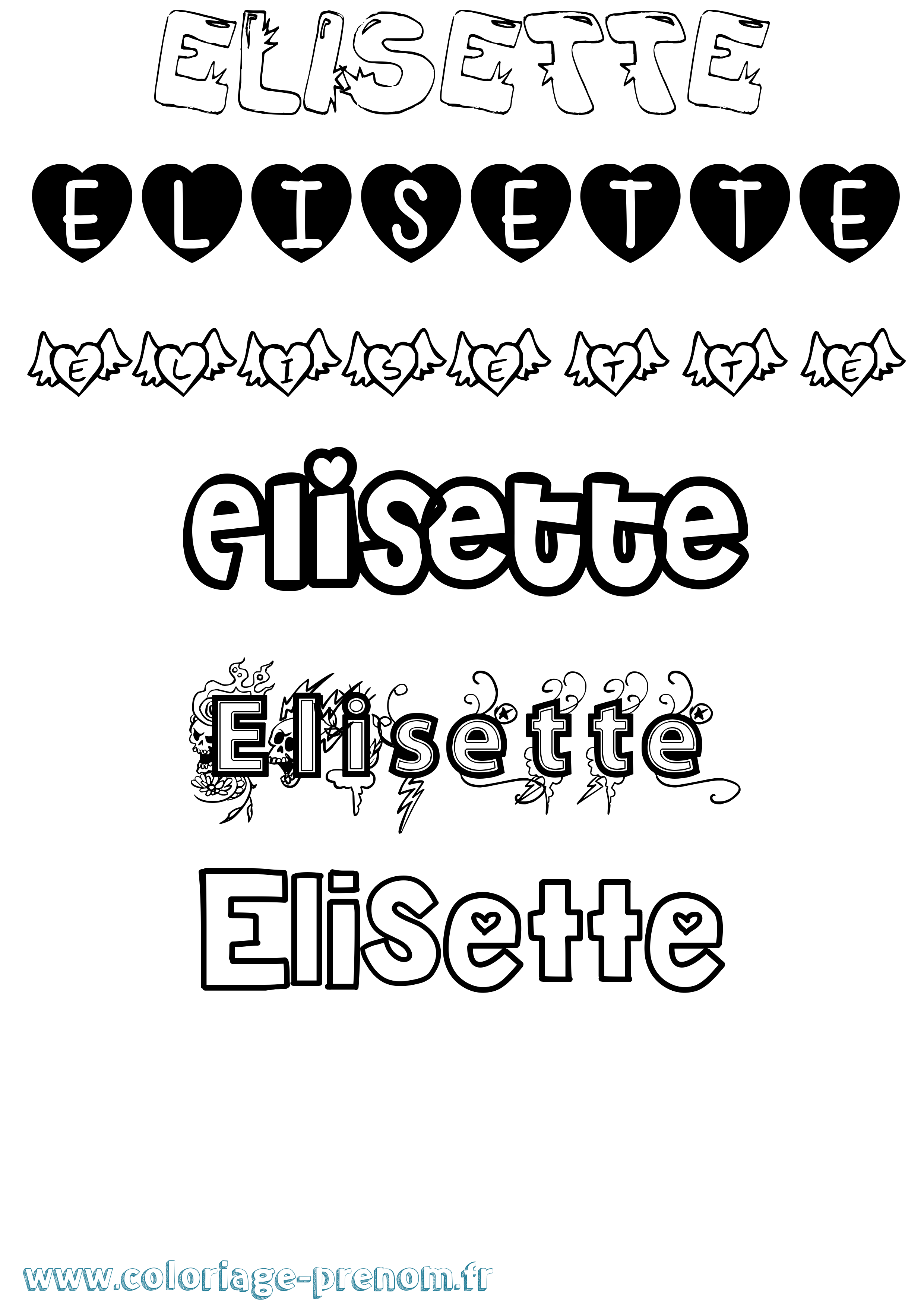 Coloriage prénom Elisette Girly