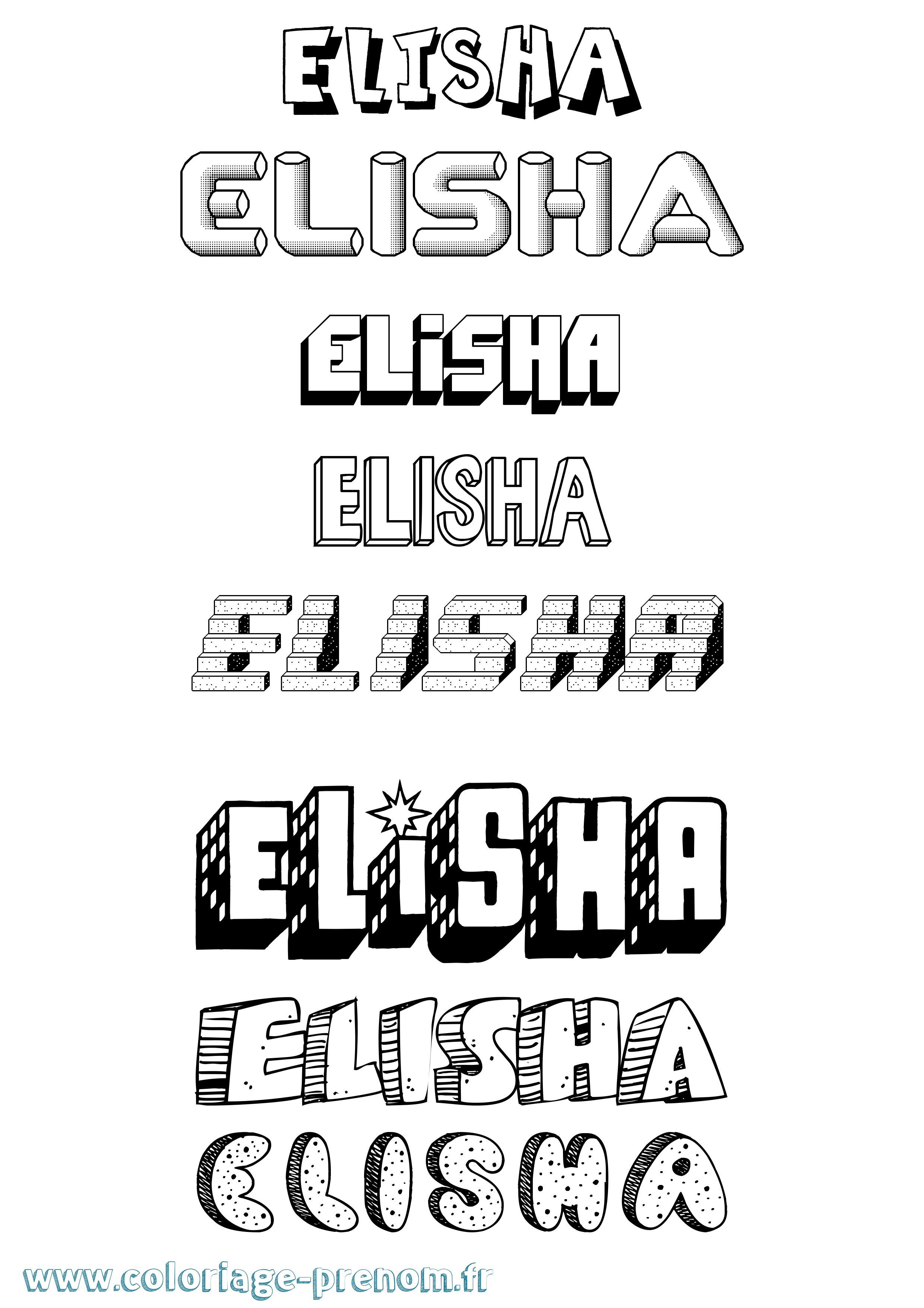 Coloriage prénom Elisha Effet 3D