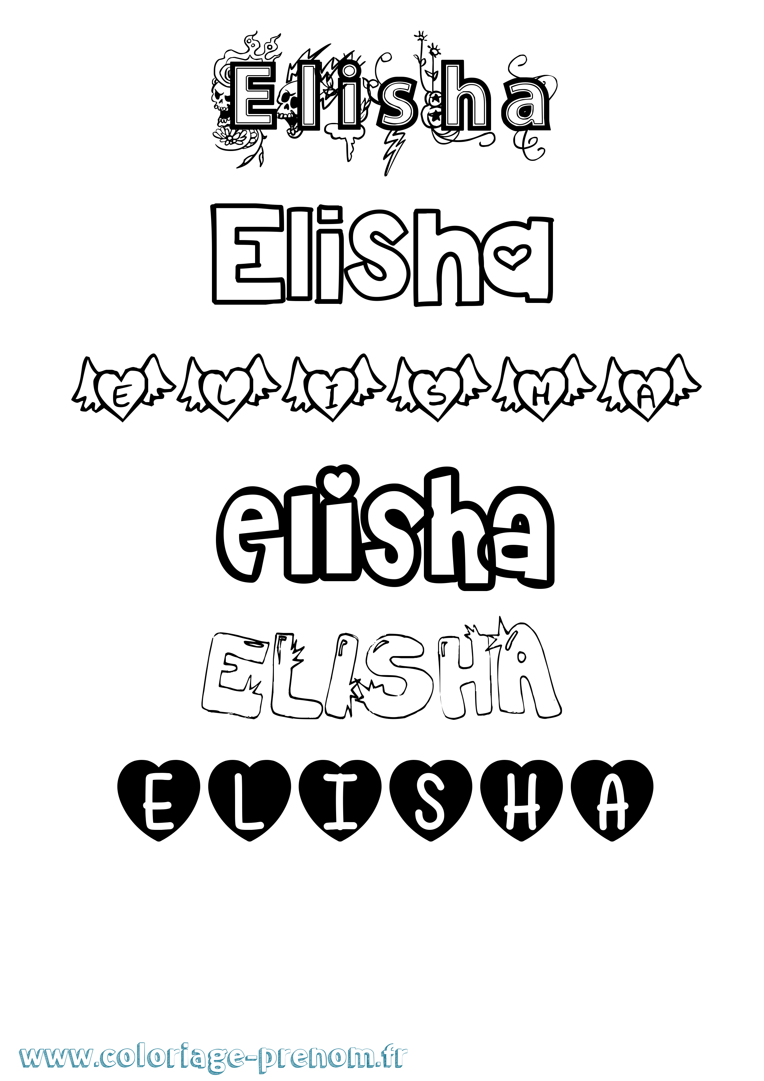 Coloriage prénom Elisha Girly