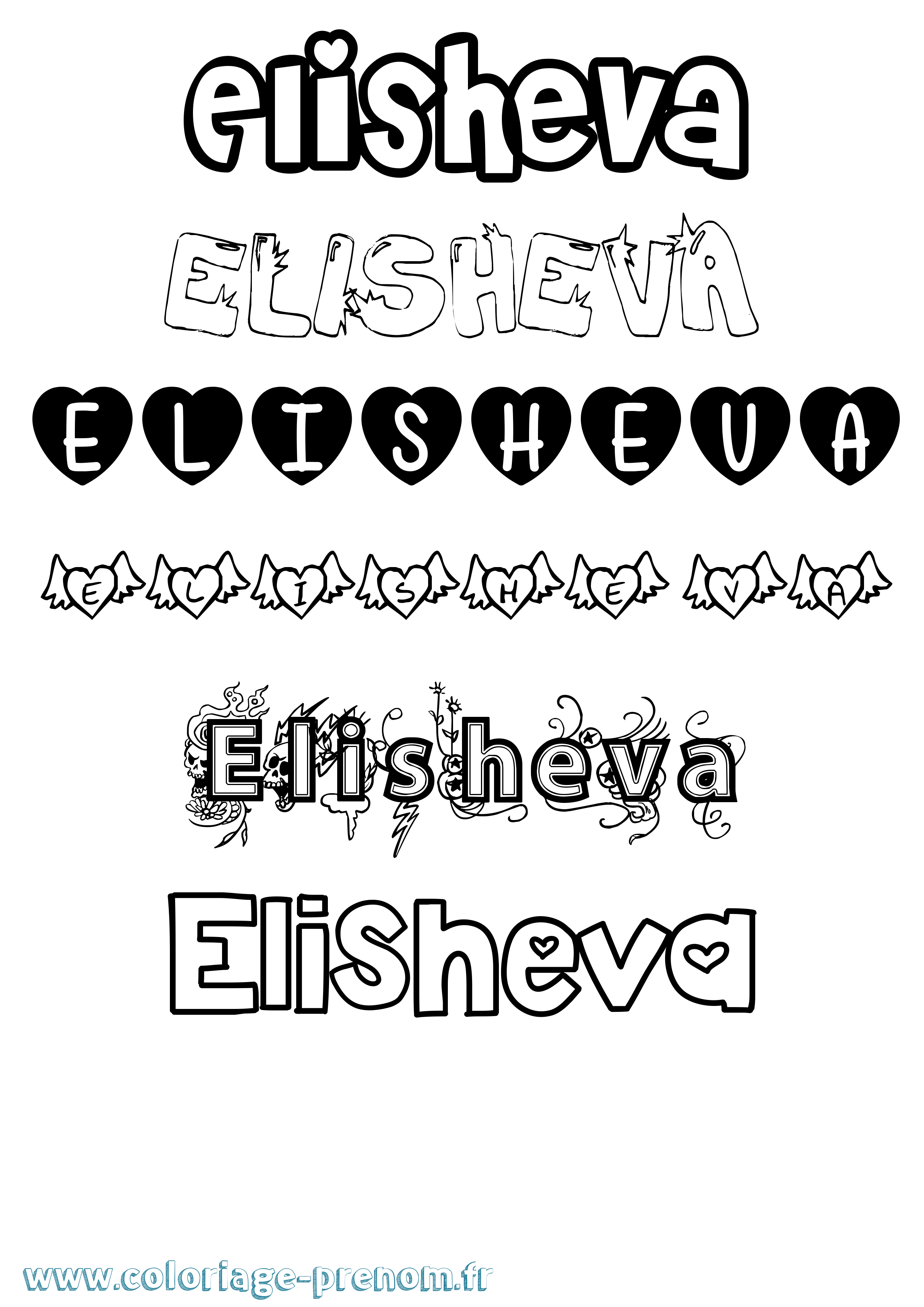 Coloriage prénom Elisheva Girly