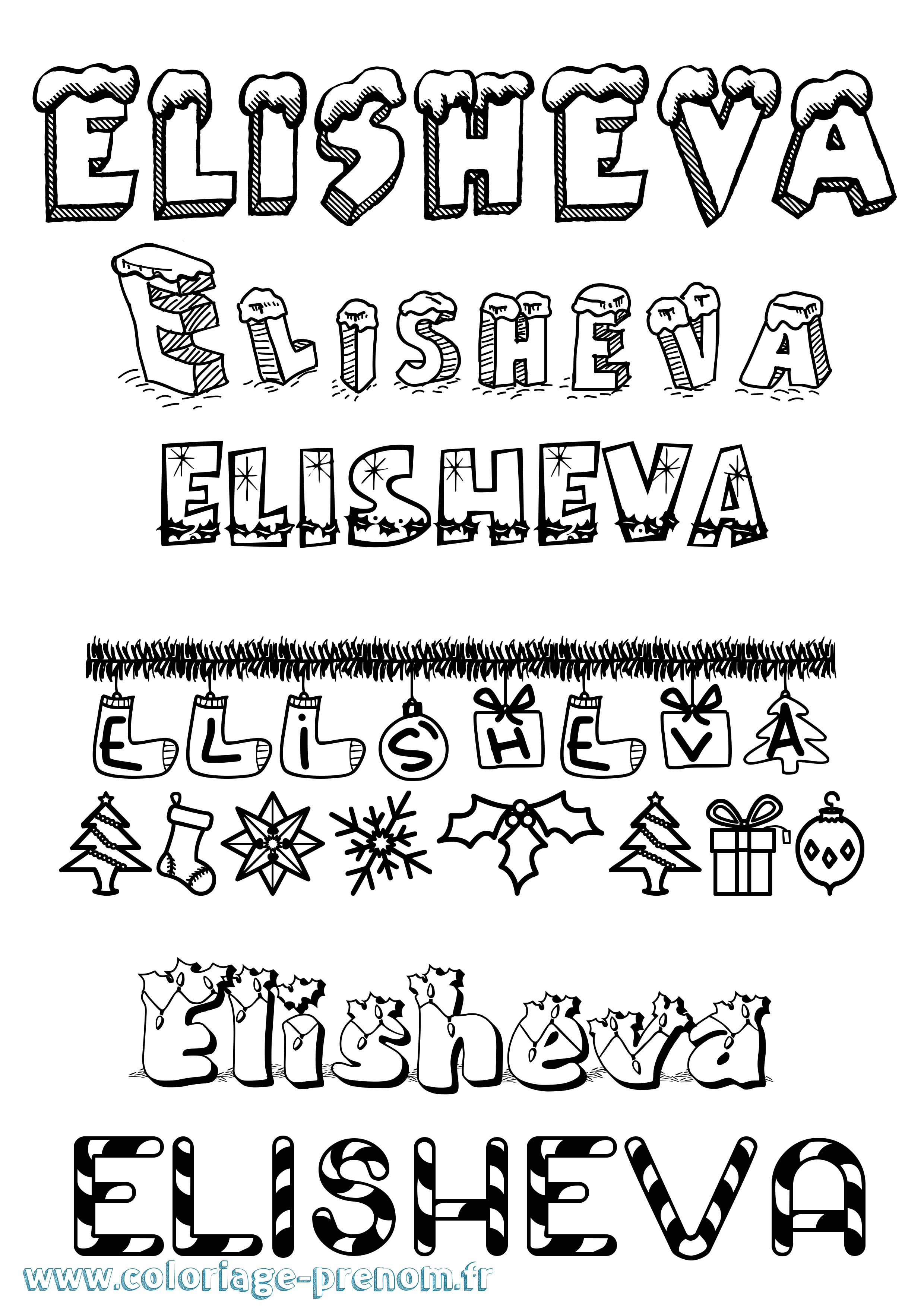 Coloriage prénom Elisheva Noël