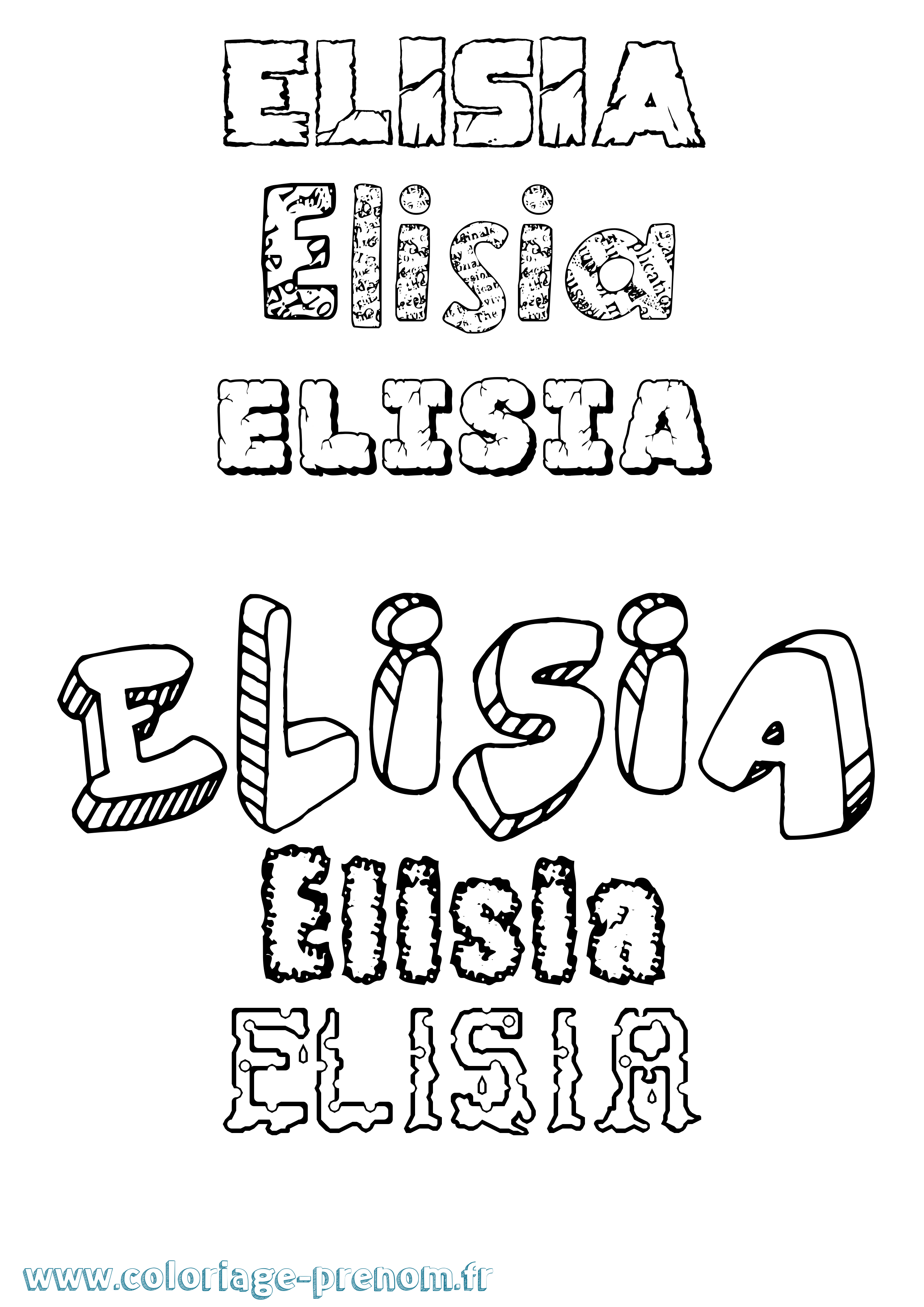 Coloriage prénom Elisia Destructuré