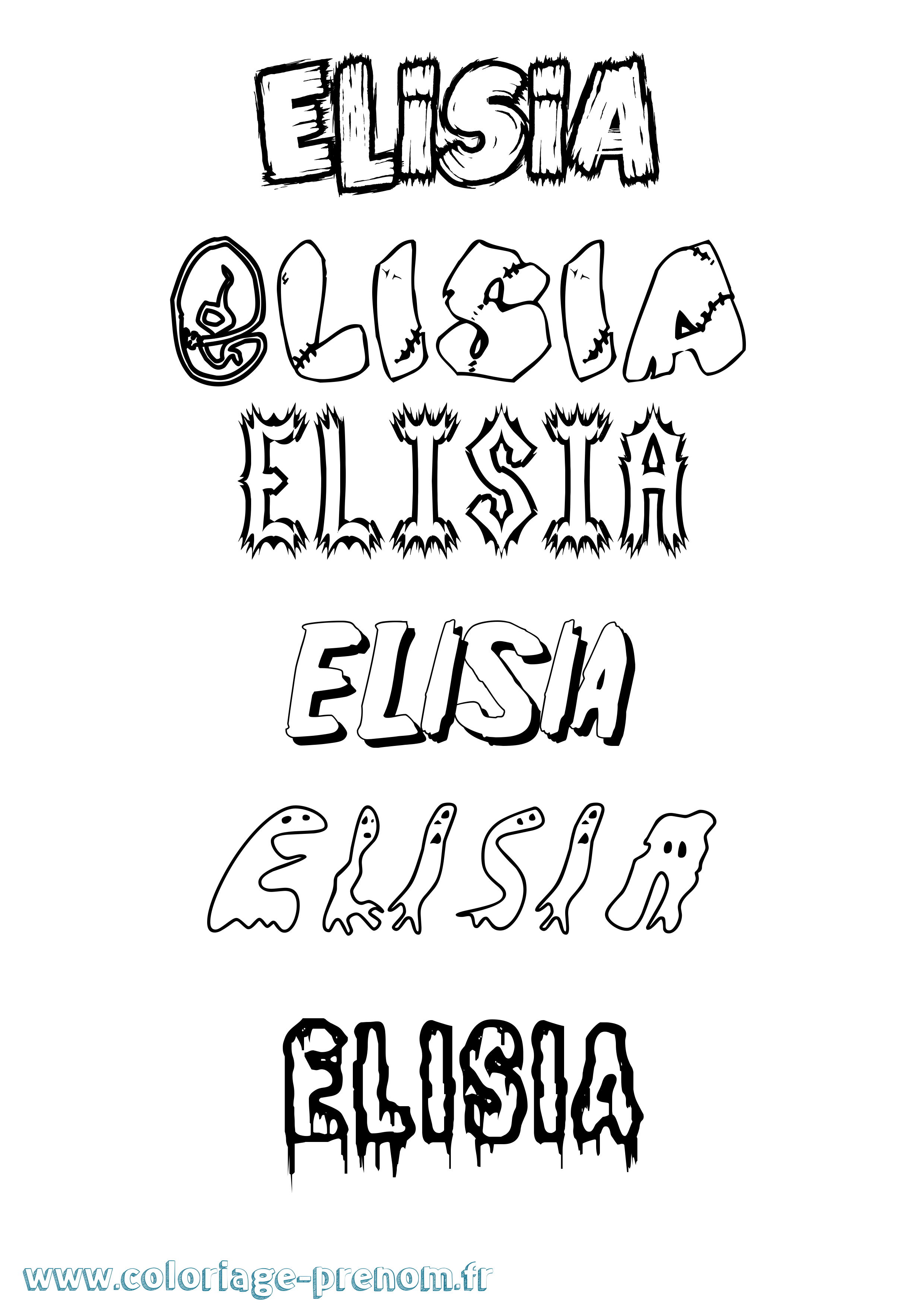 Coloriage prénom Elisia Frisson