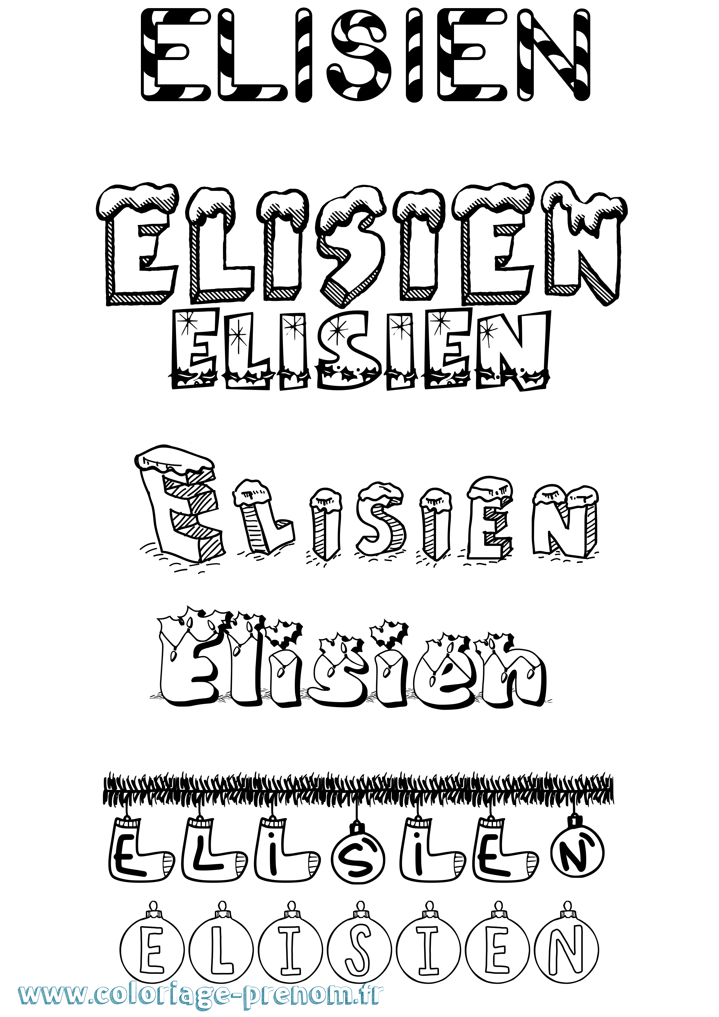 Coloriage prénom Elisien Noël