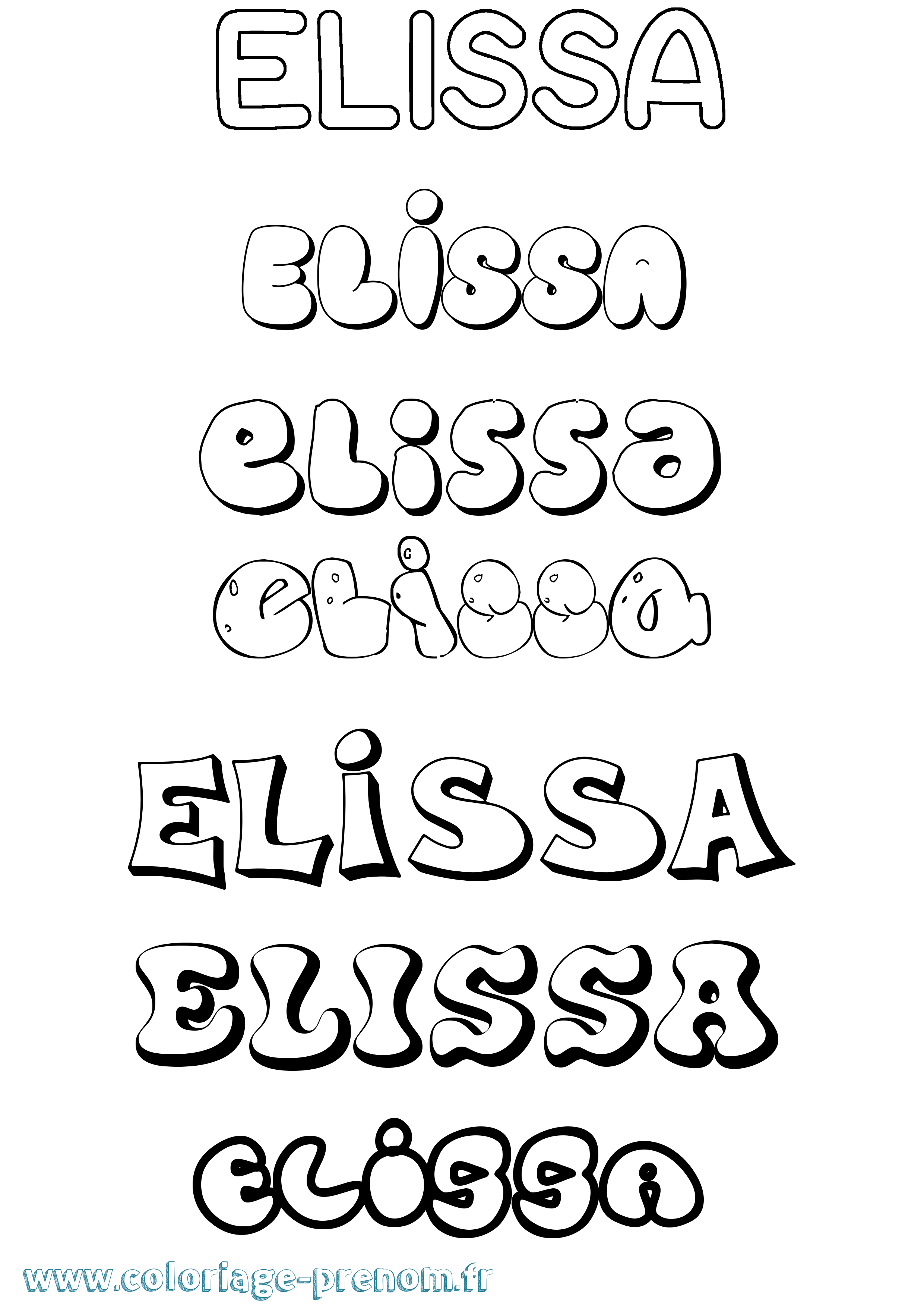 Coloriage prénom Elissa Bubble