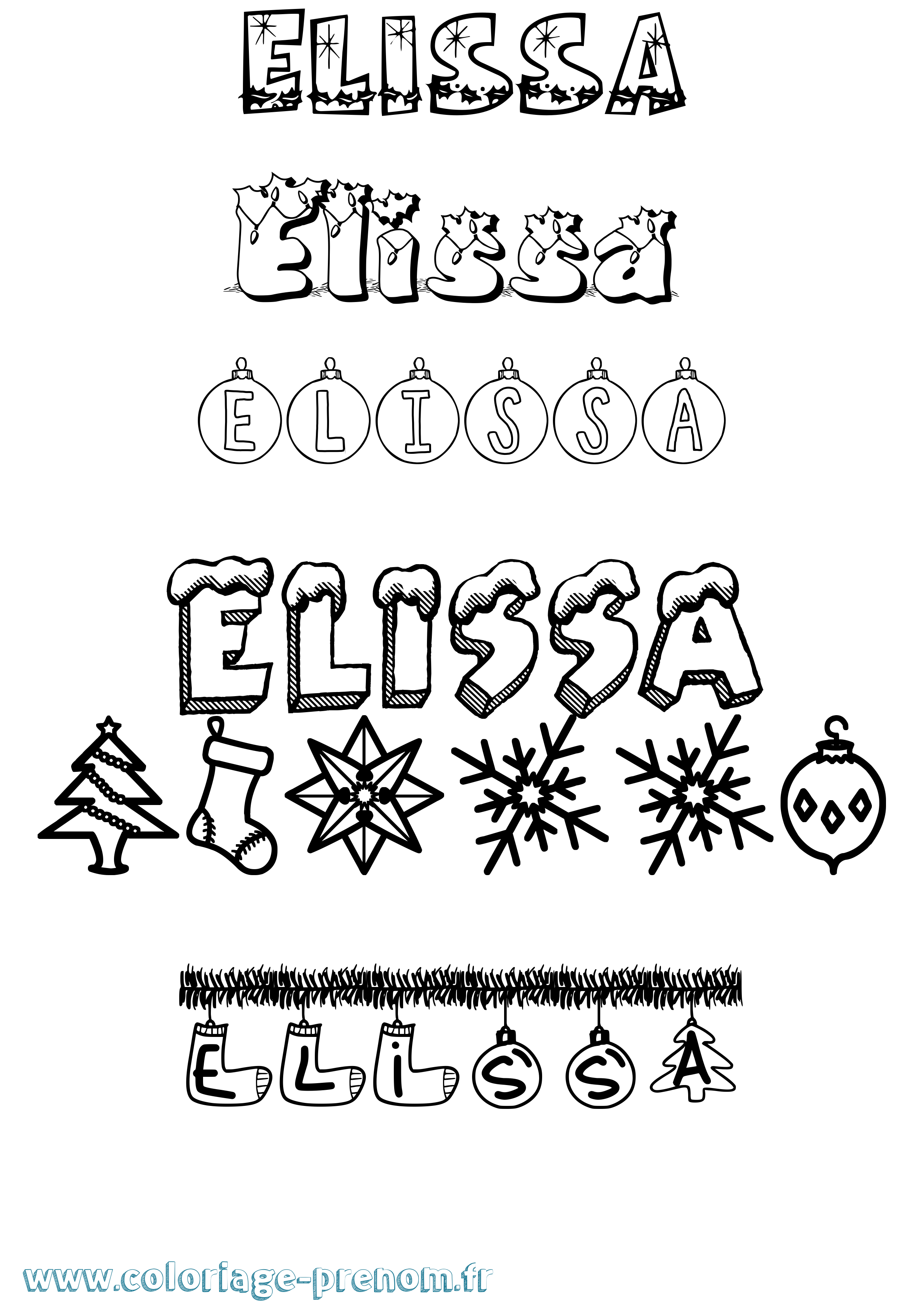 Coloriage prénom Elissa Noël