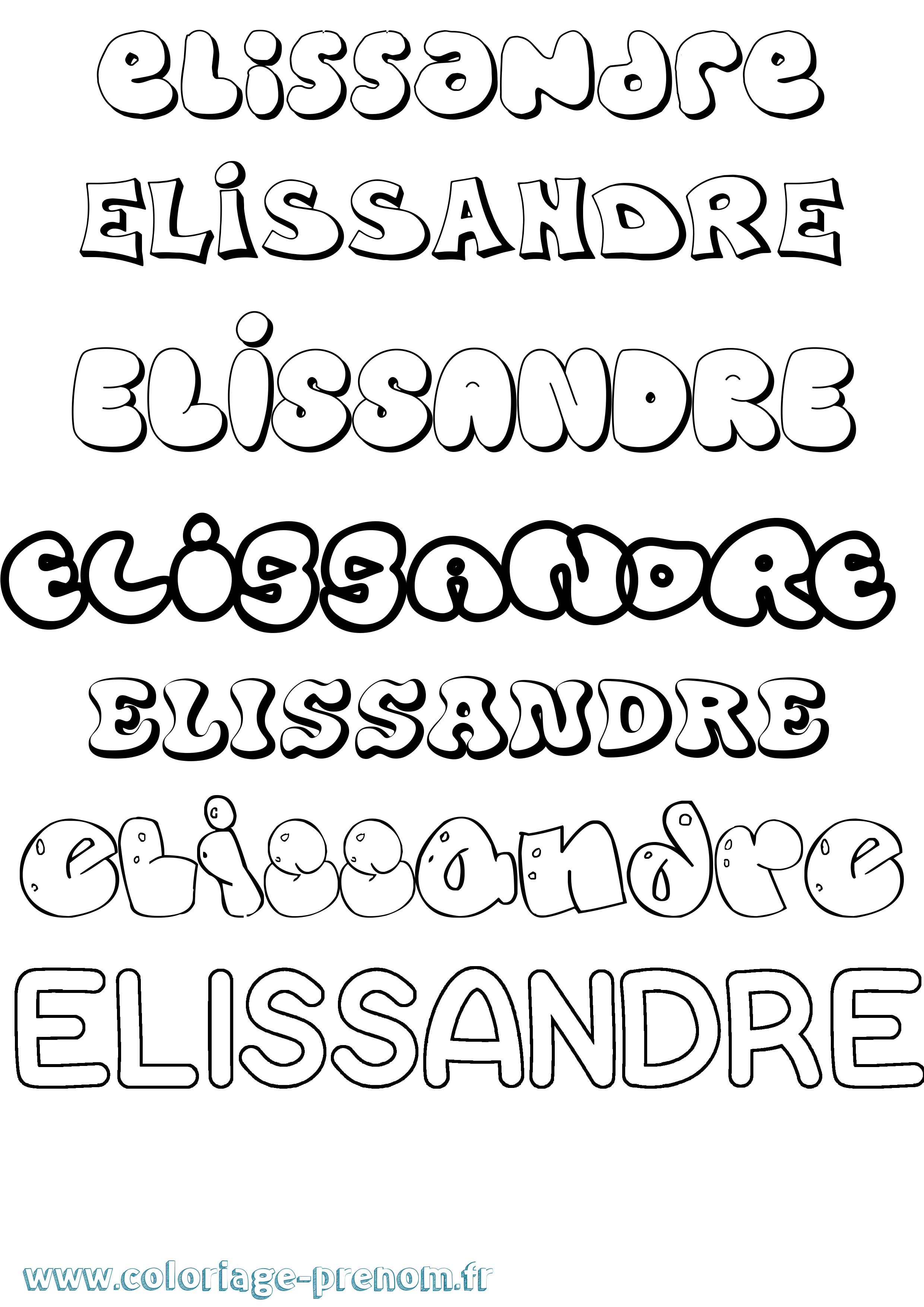 Coloriage prénom Elissandre Bubble