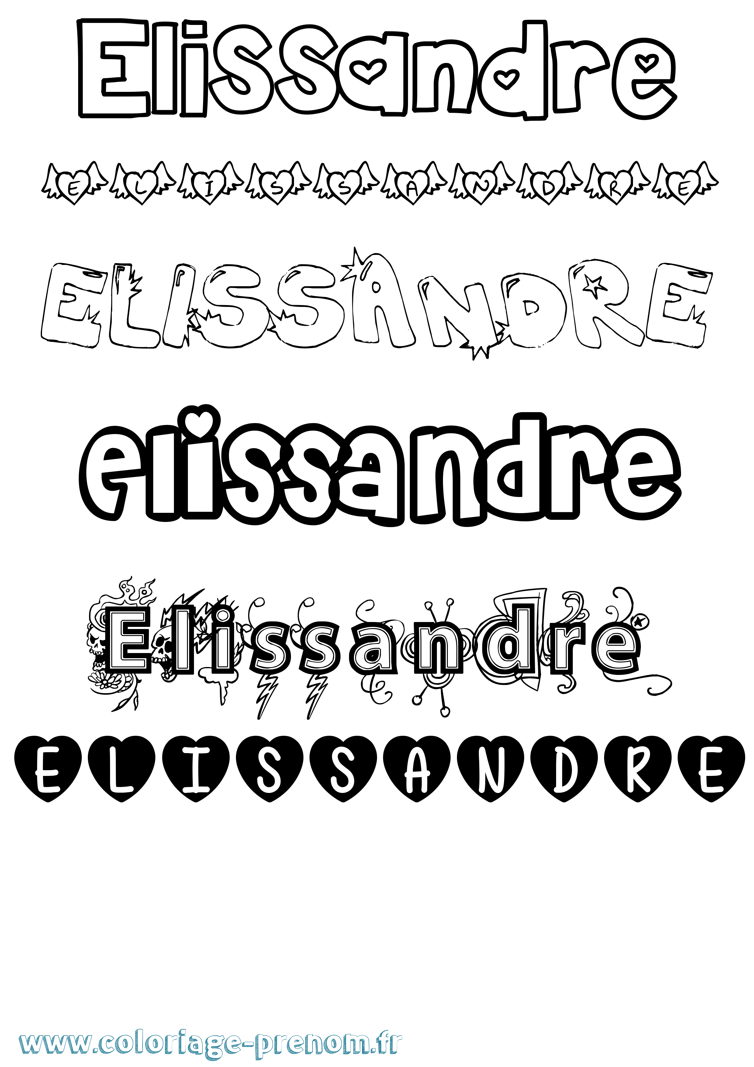 Coloriage prénom Elissandre Girly