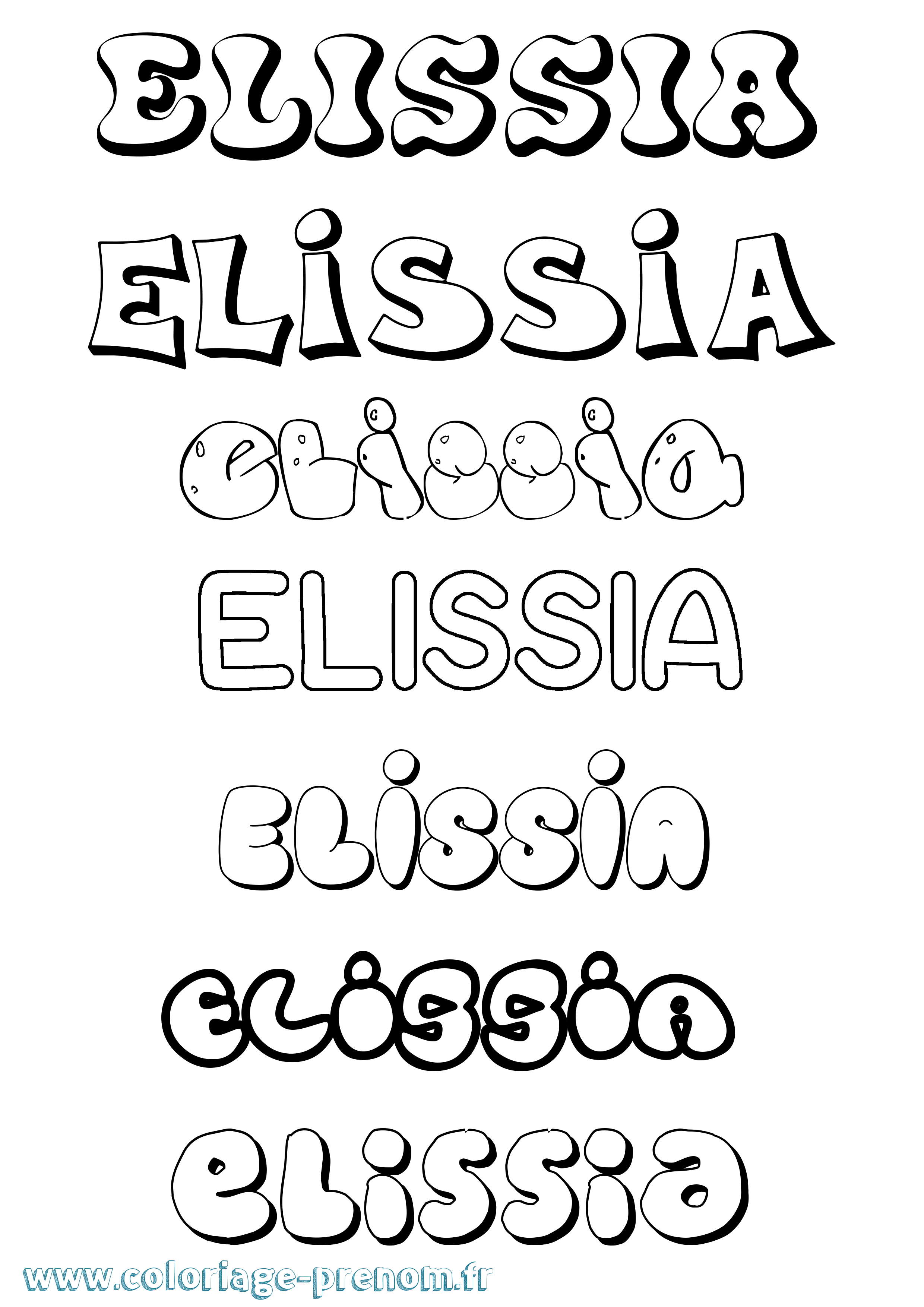 Coloriage prénom Elissia Bubble
