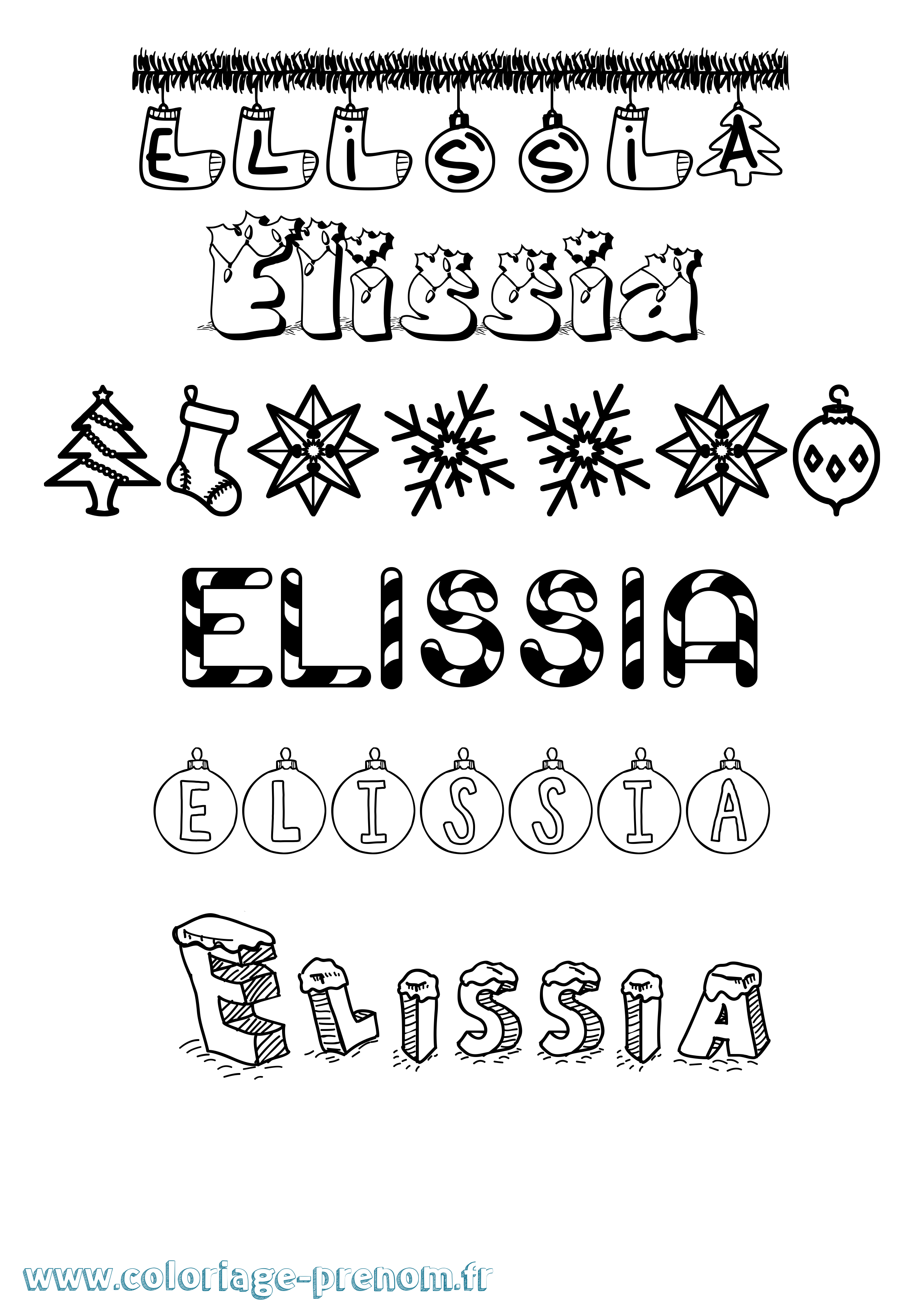 Coloriage prénom Elissia Noël