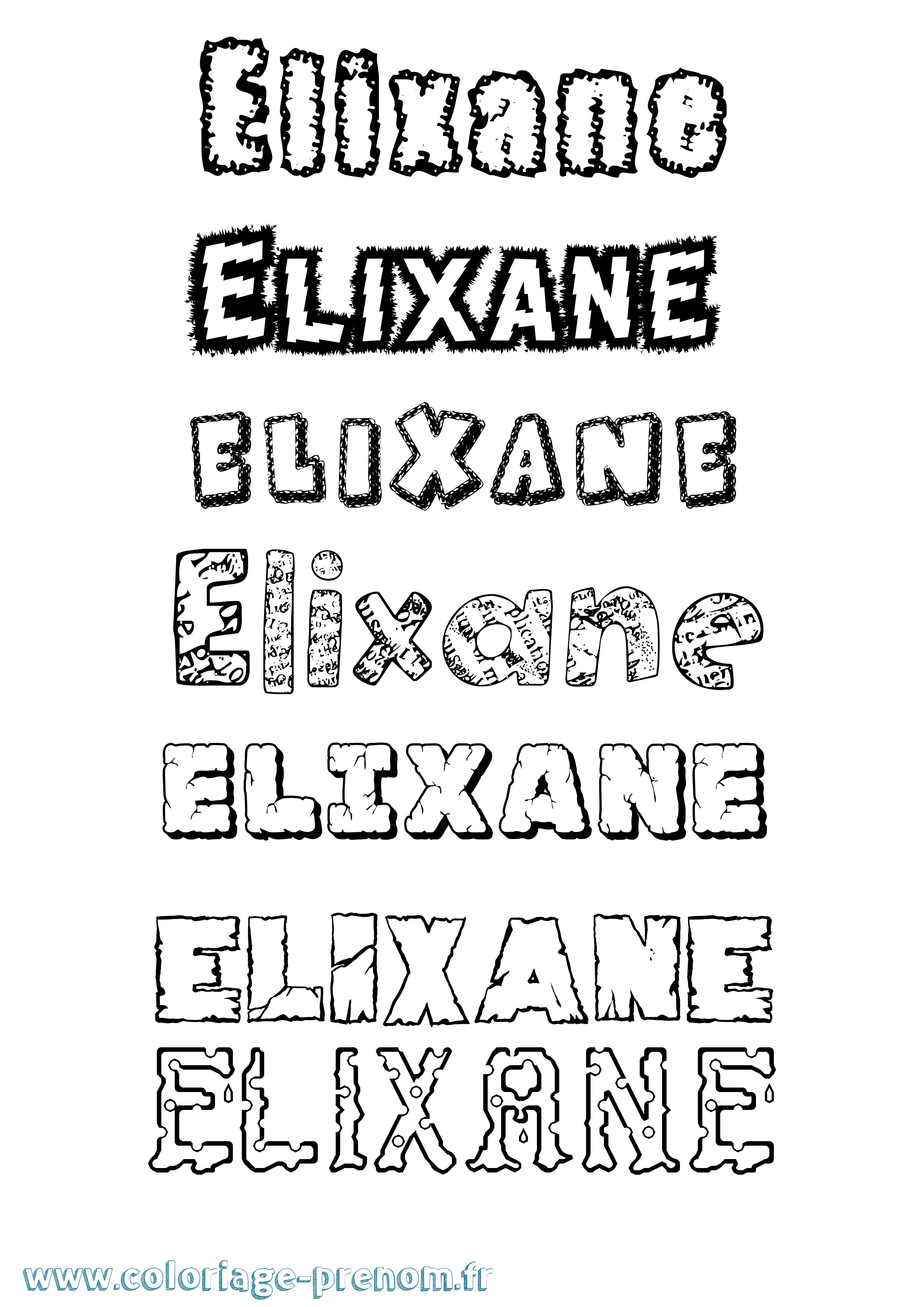 Coloriage prénom Elixane Destructuré