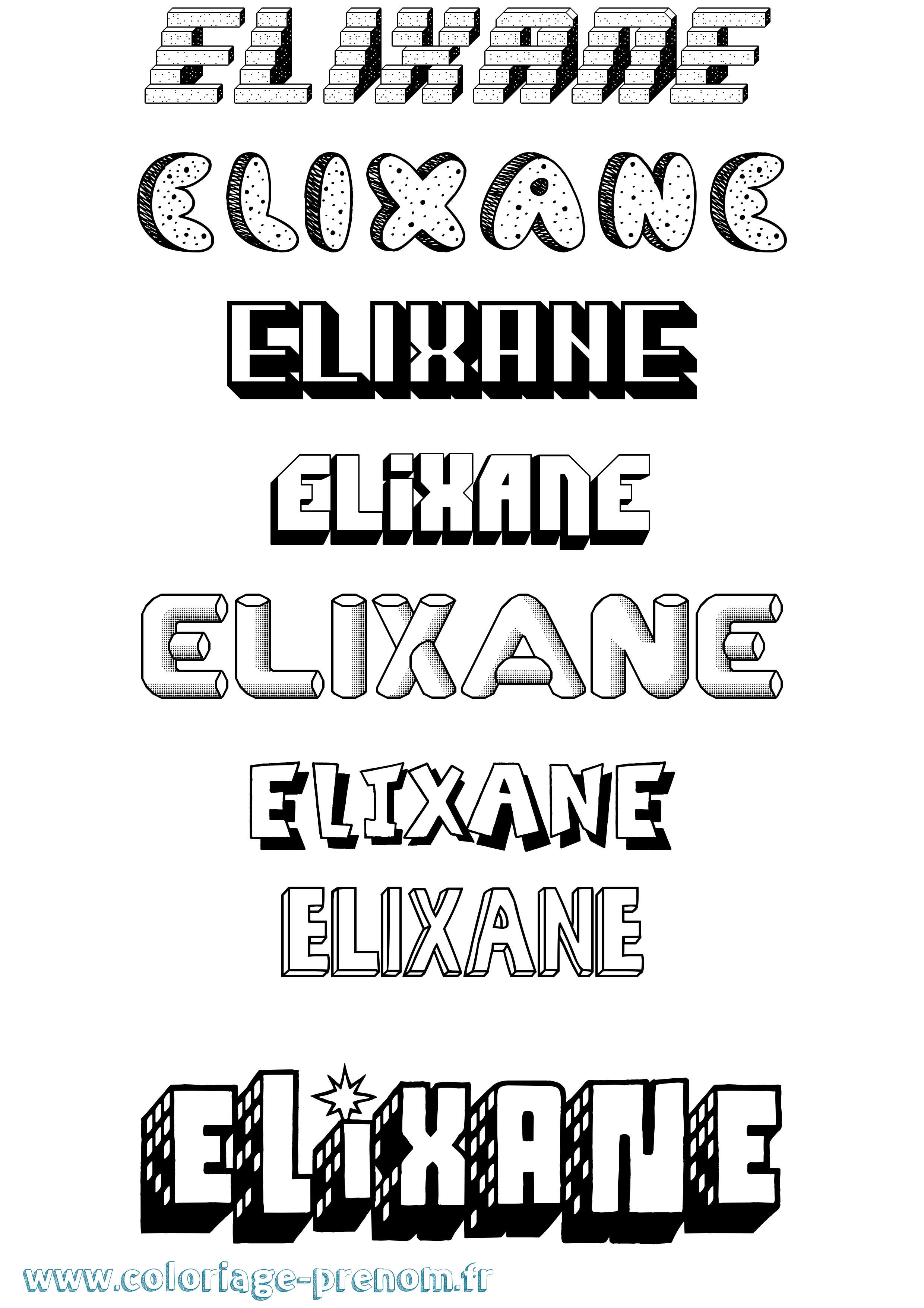 Coloriage prénom Elixane Effet 3D