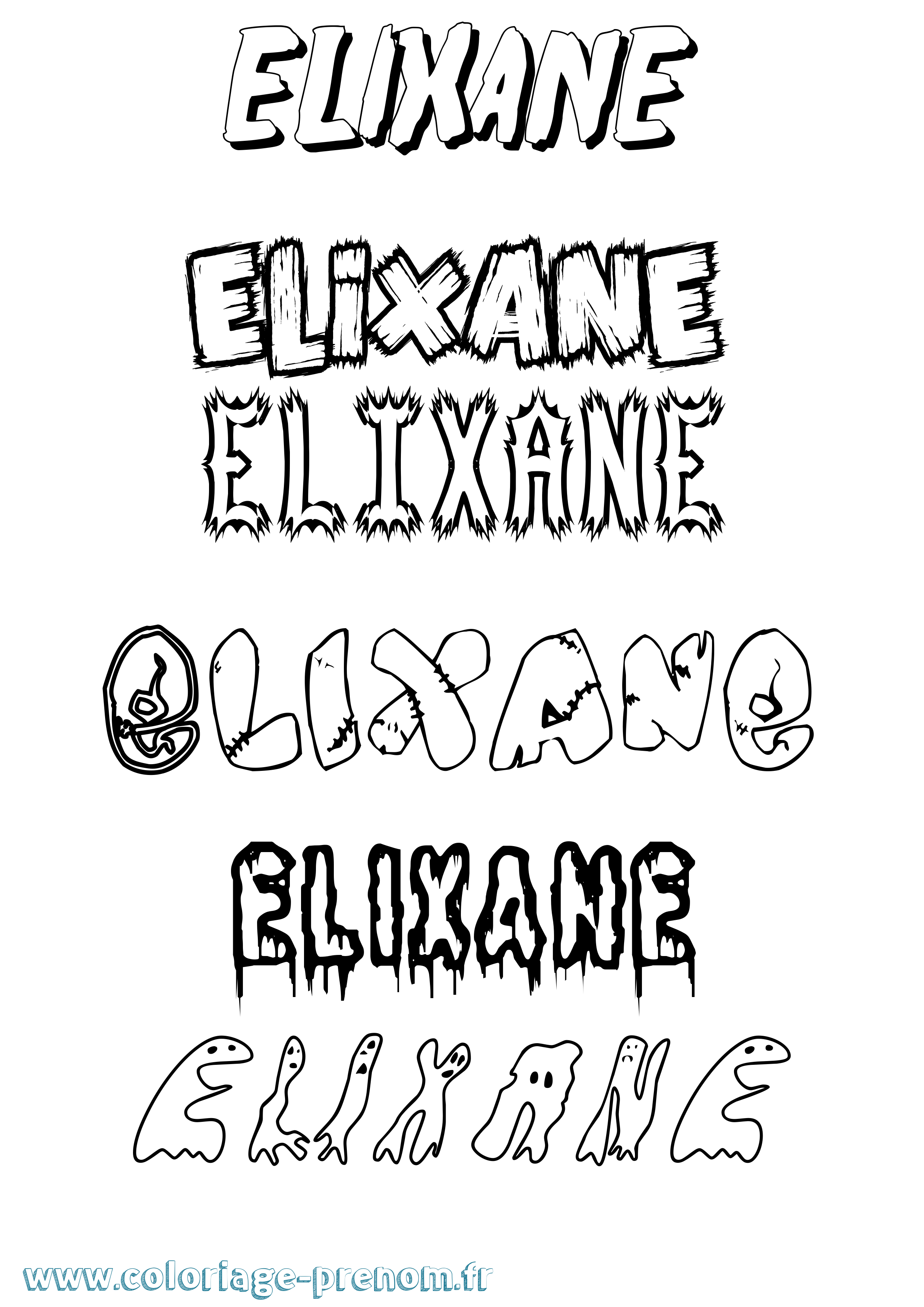 Coloriage prénom Elixane Frisson