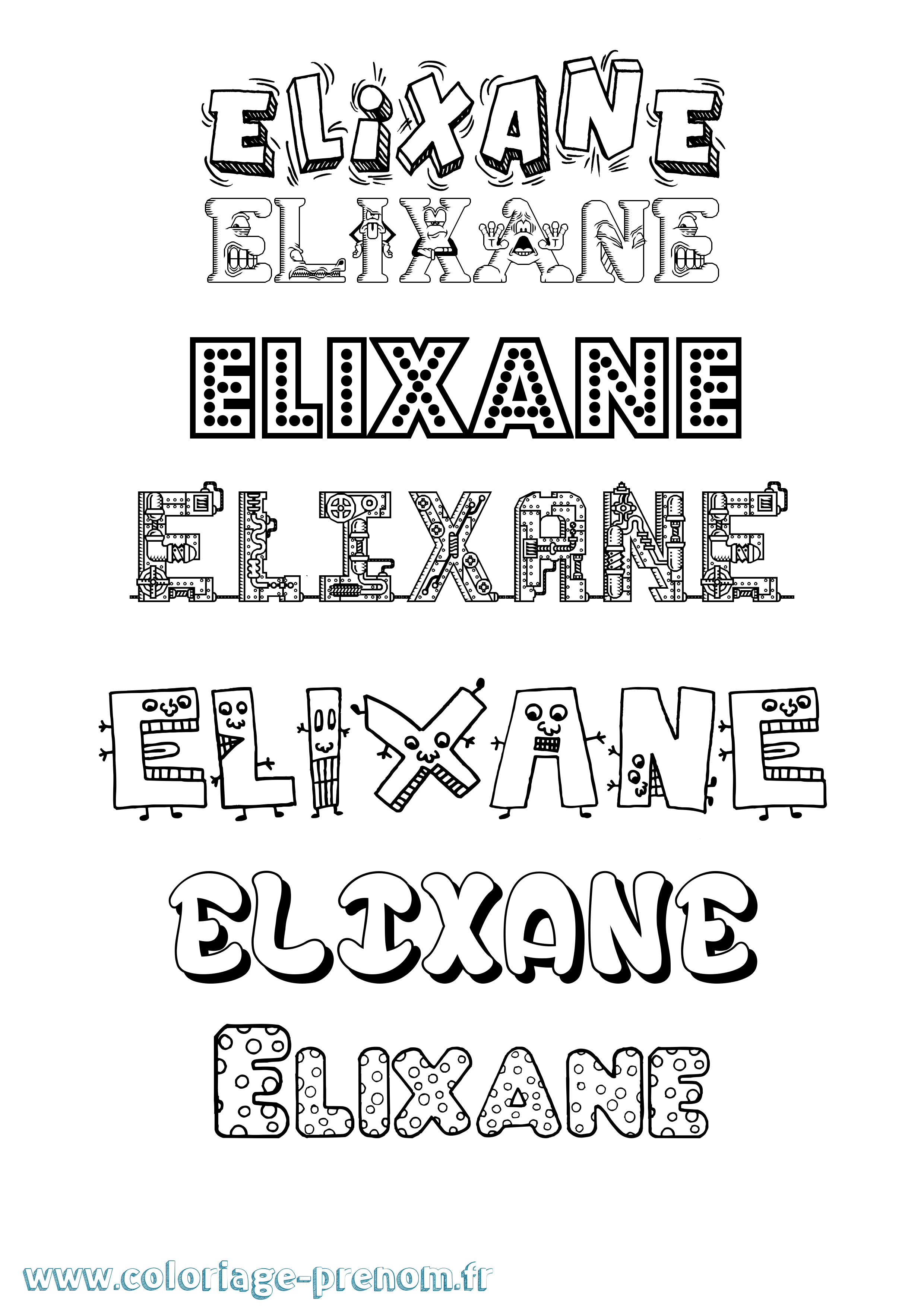 Coloriage prénom Elixane Fun