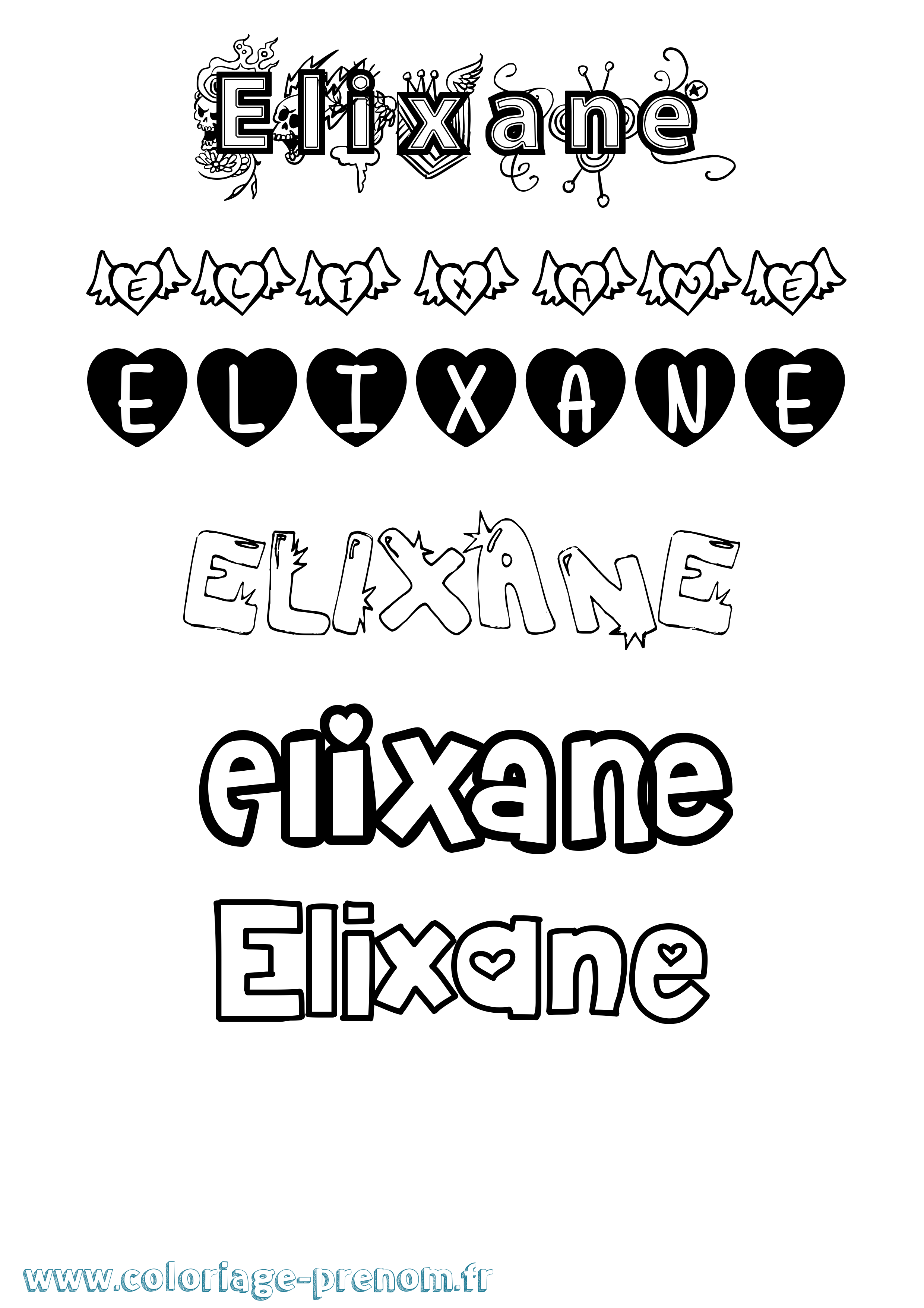 Coloriage prénom Elixane Girly