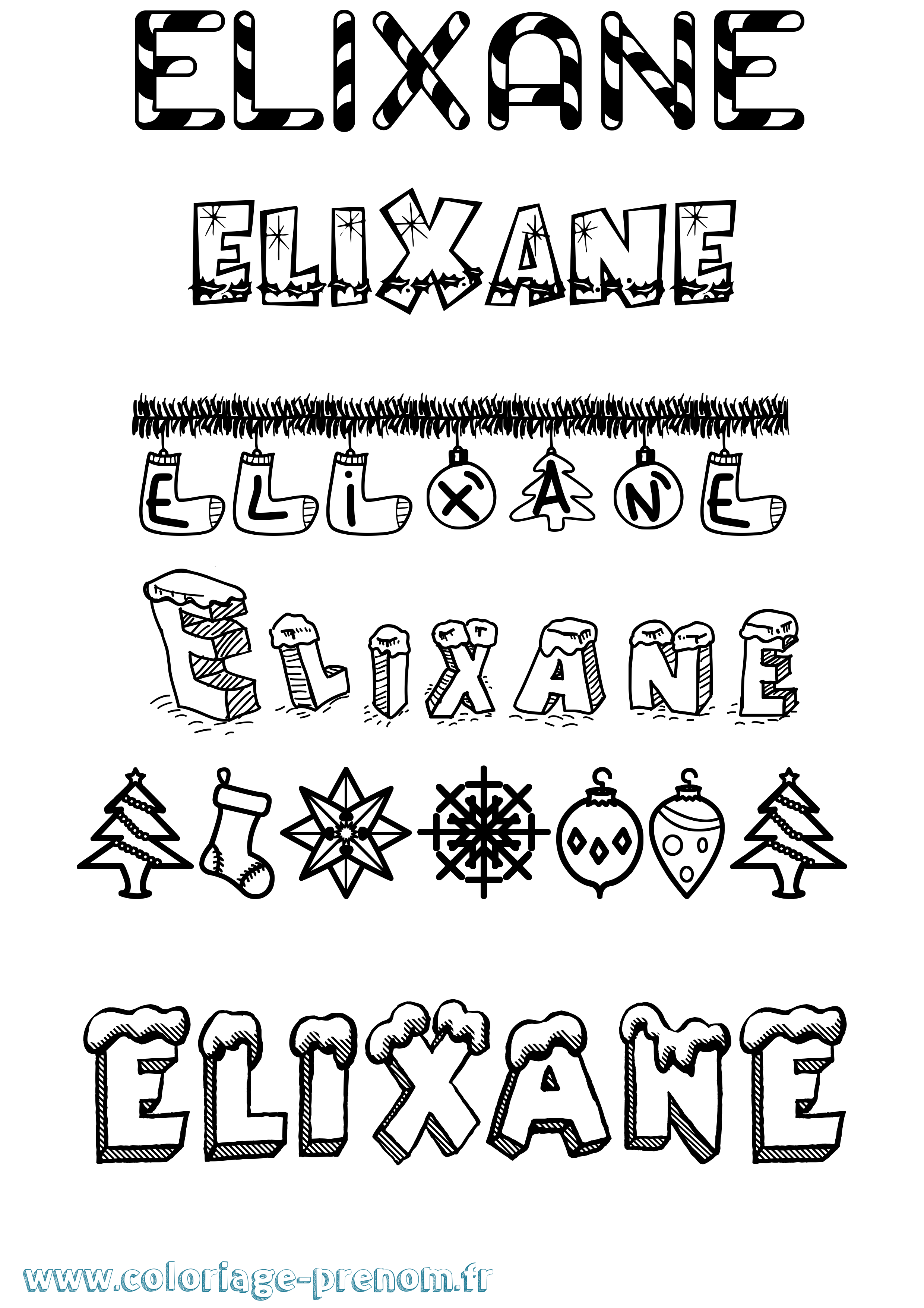 Coloriage prénom Elixane Noël