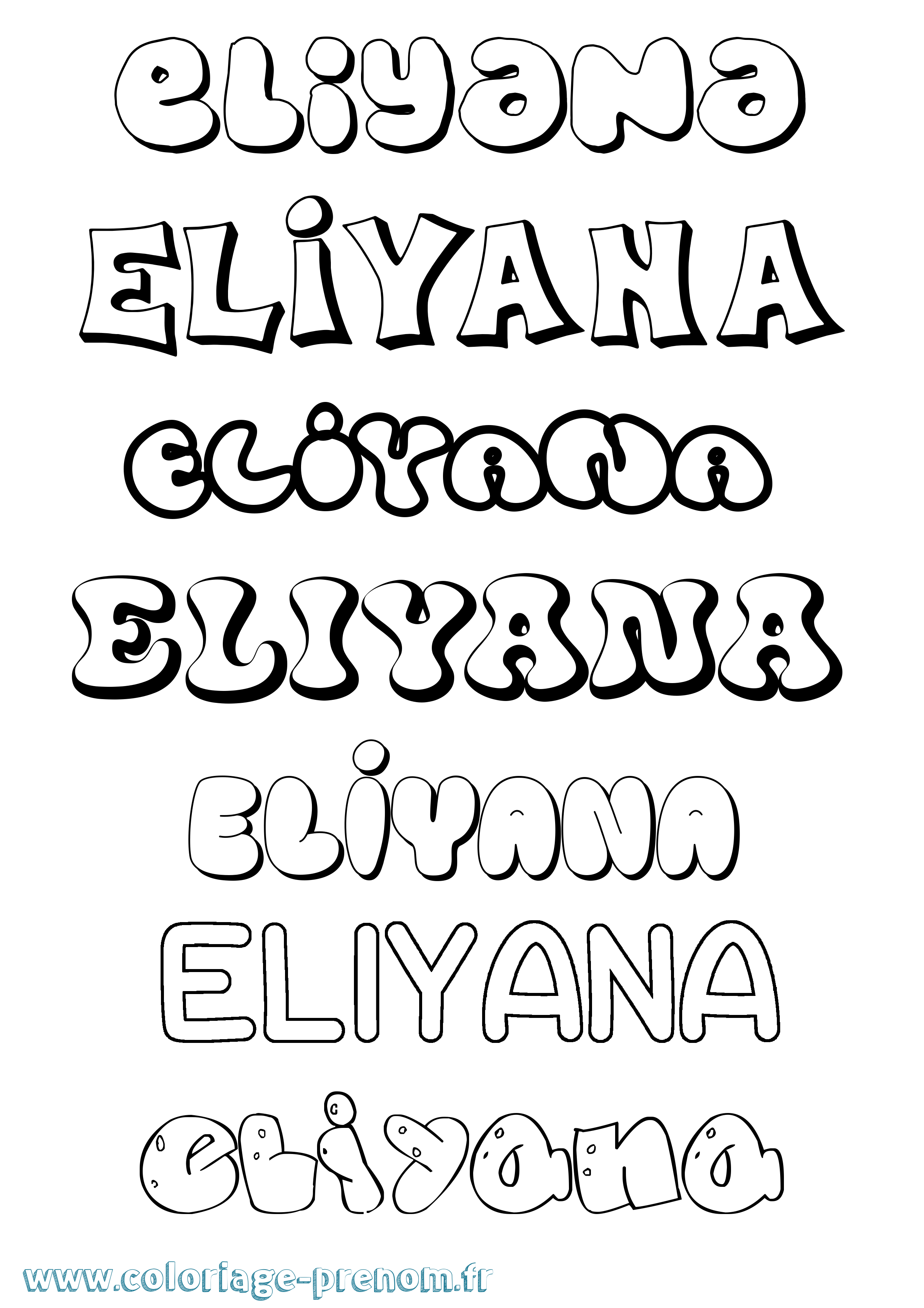 Coloriage prénom Eliyana Bubble