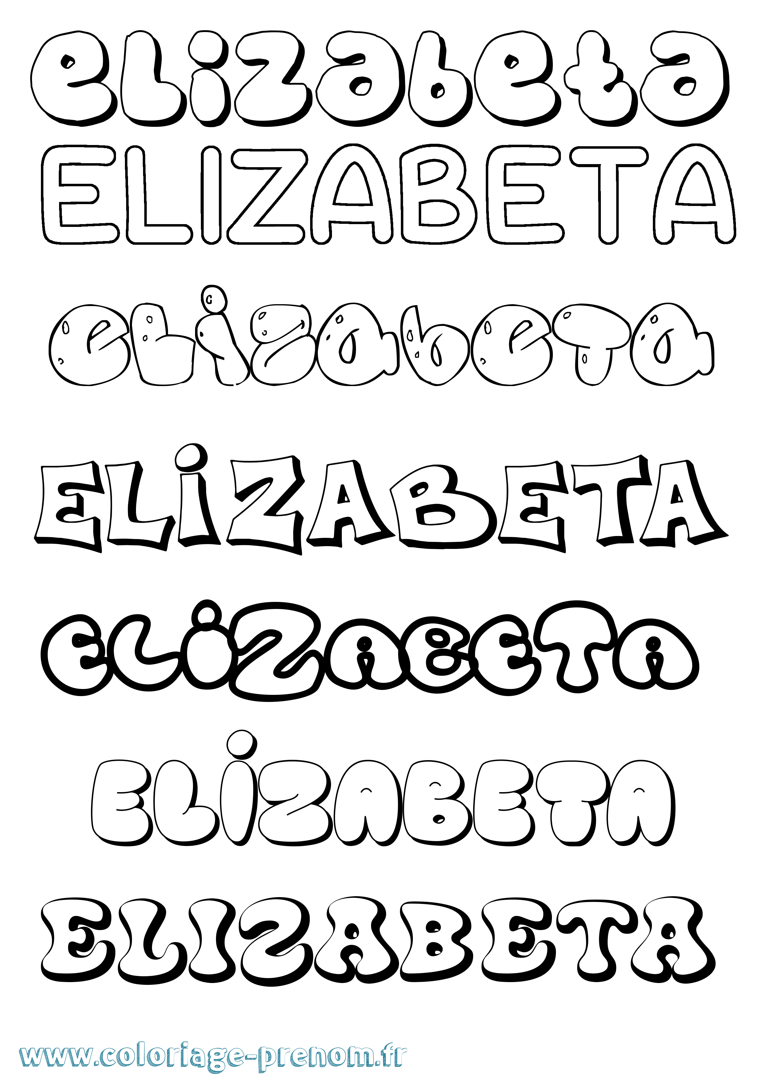 Coloriage prénom Elizabeta Bubble