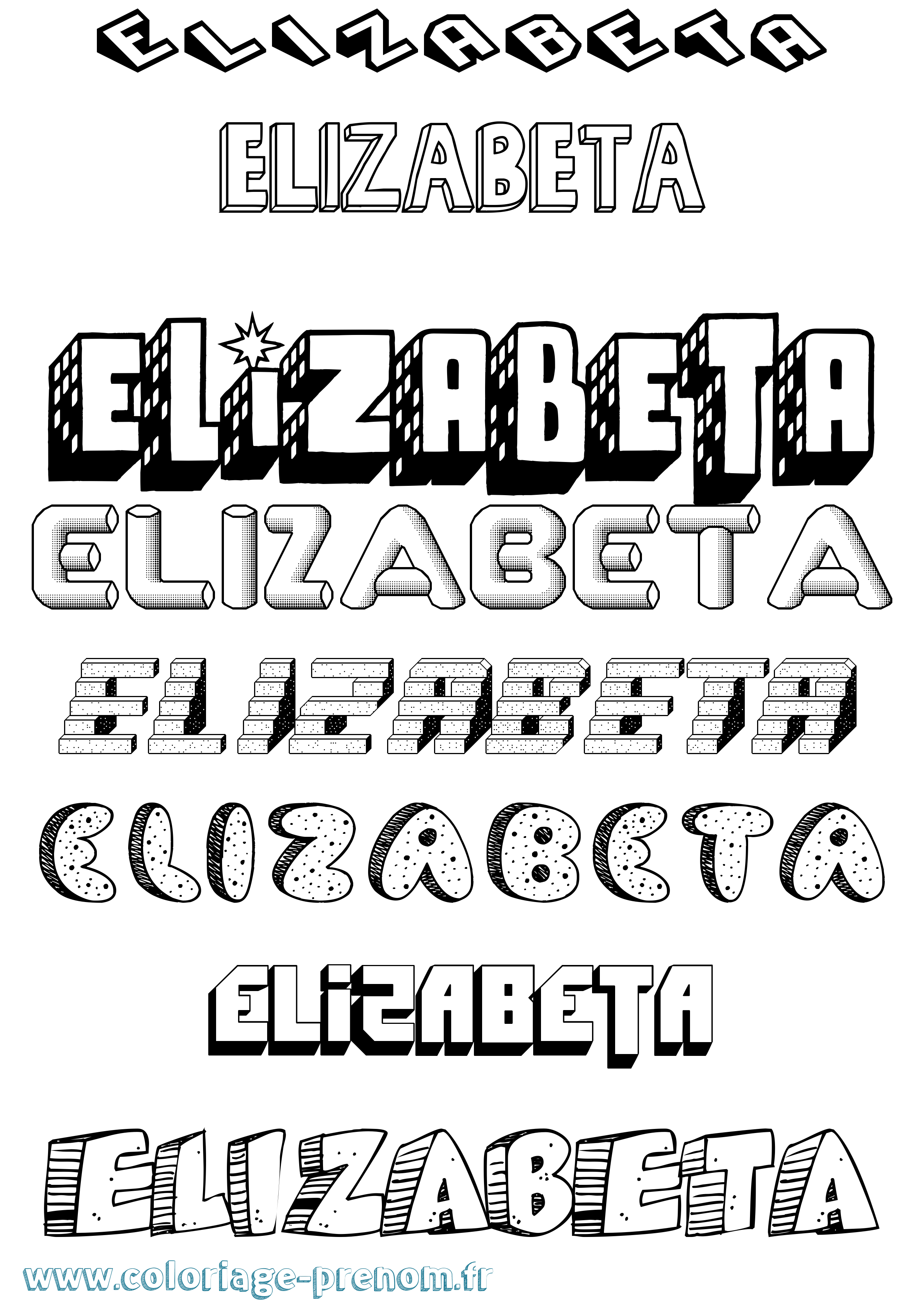 Coloriage prénom Elizabeta Effet 3D